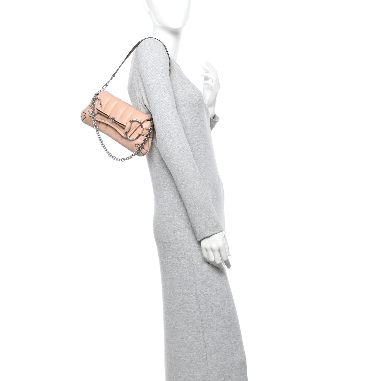 Nappa Vertical Matelasse Small Maxi Horsebit Chain Shoulder Bag Beige