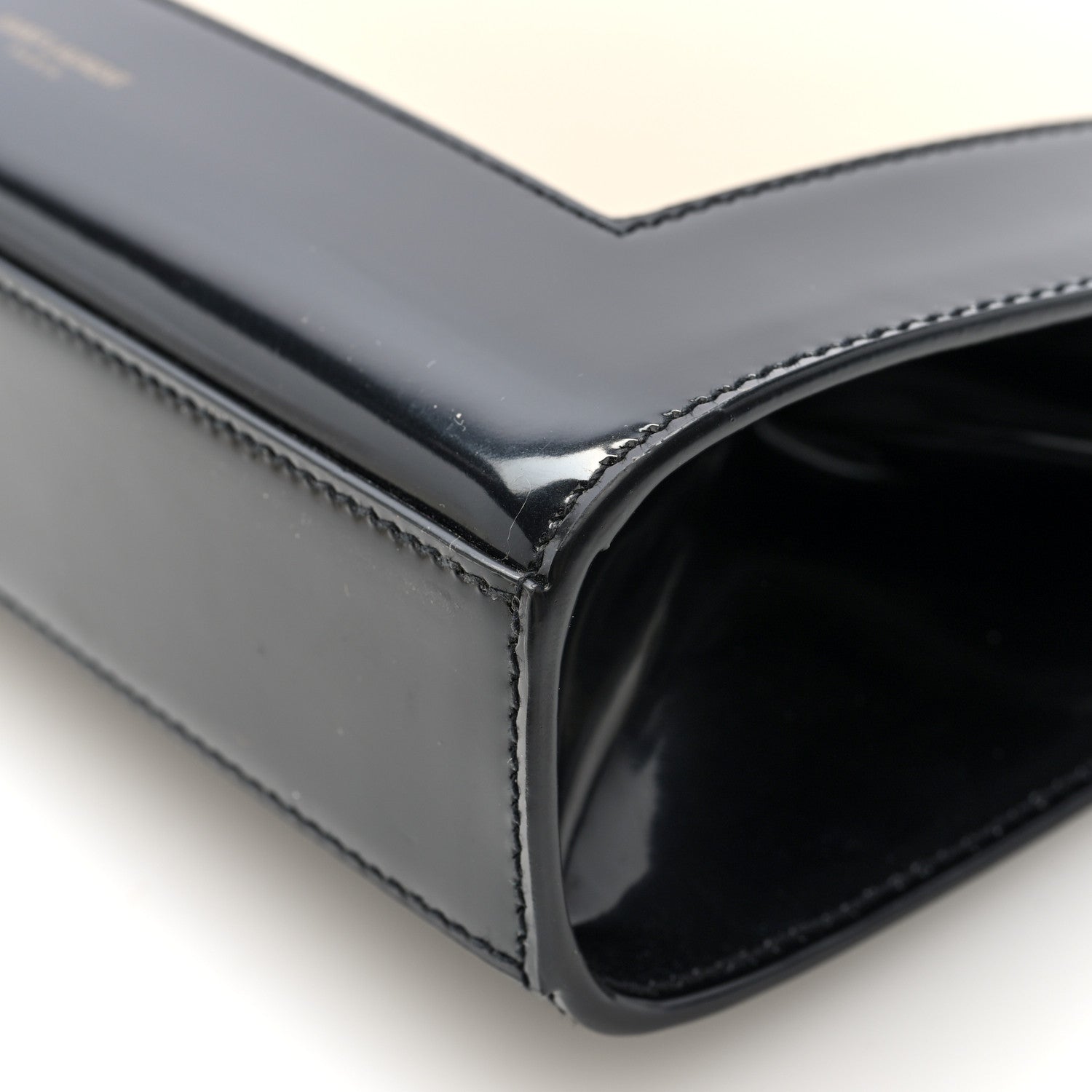 Nappa Patent Calfskin Two-Toned Gaia Shoulder Bag Sea Salt Black