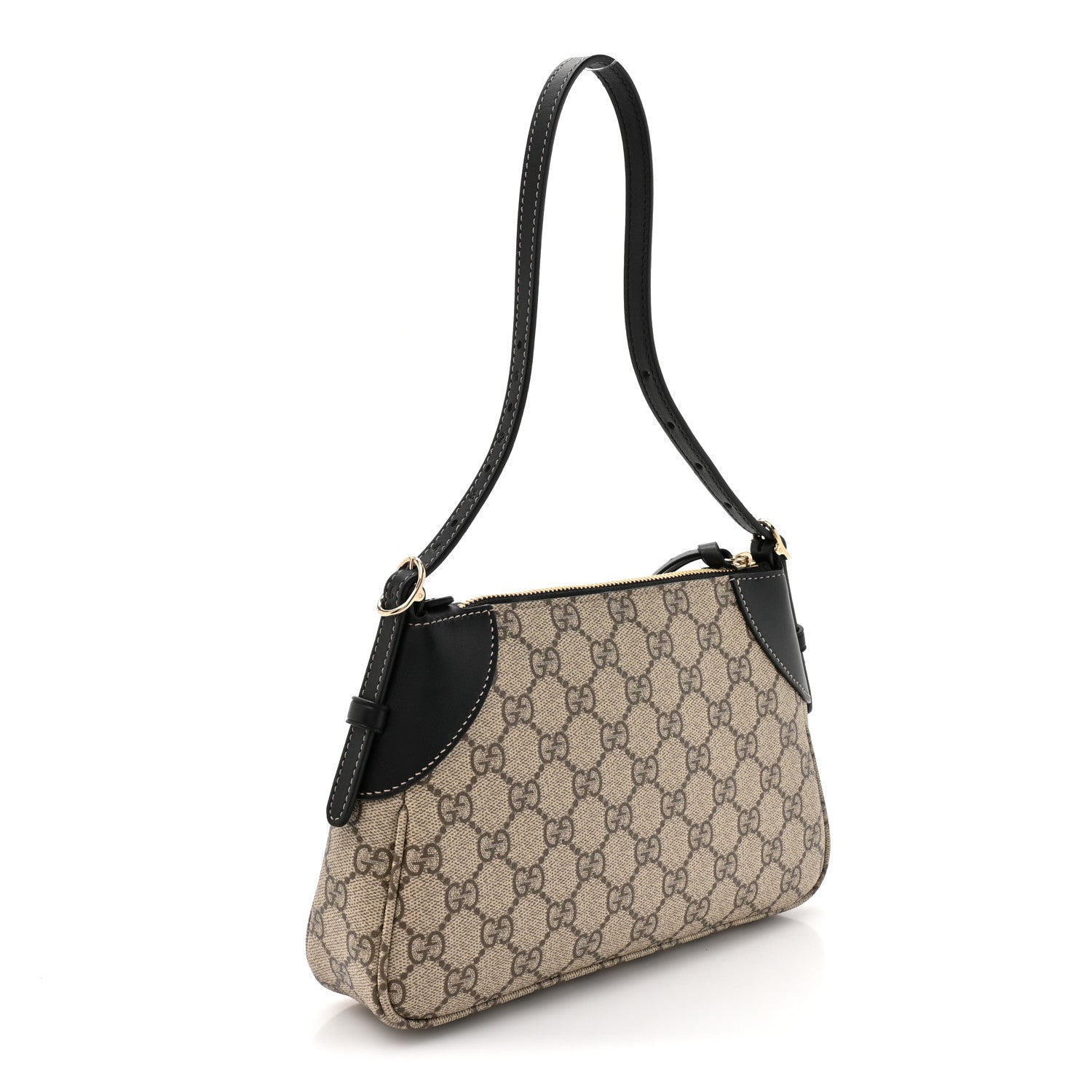 GG Supreme Monogram Textured Calfskin Small Emblem Shoulder Bag Beige Black