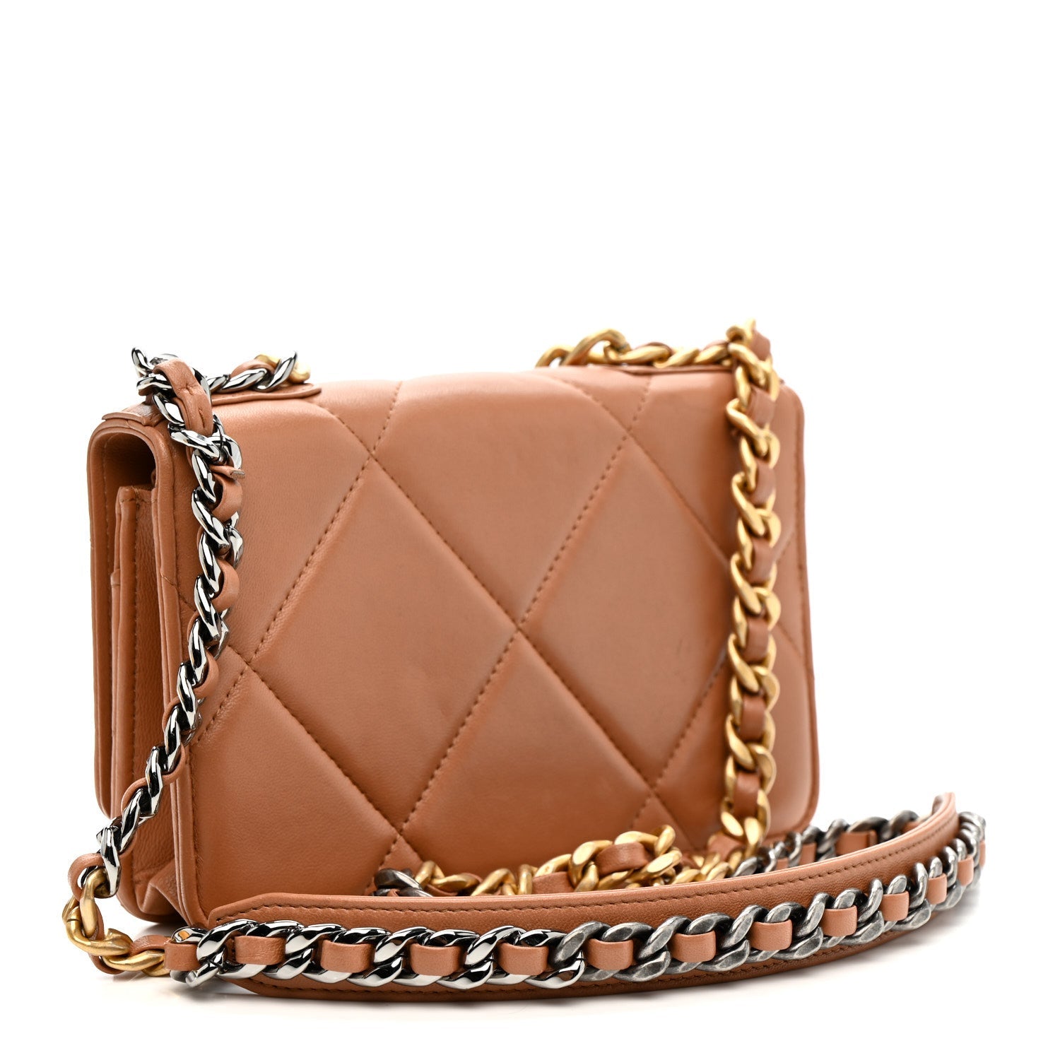 Lambskin Quilted Chanel 19 Wallet On Chain WOC Brown