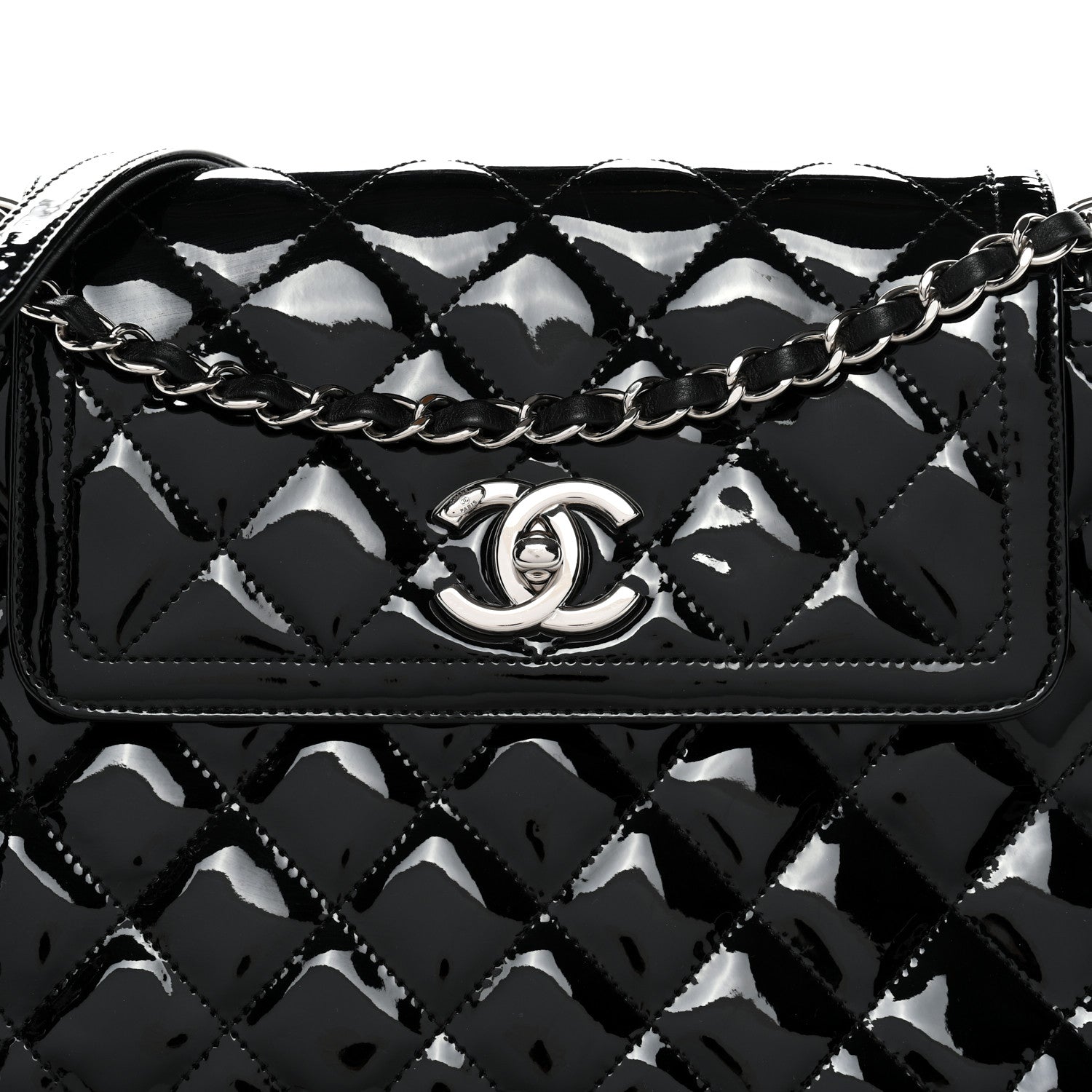 Patent Quilted Large Coco Shine Accordion Flap Black
