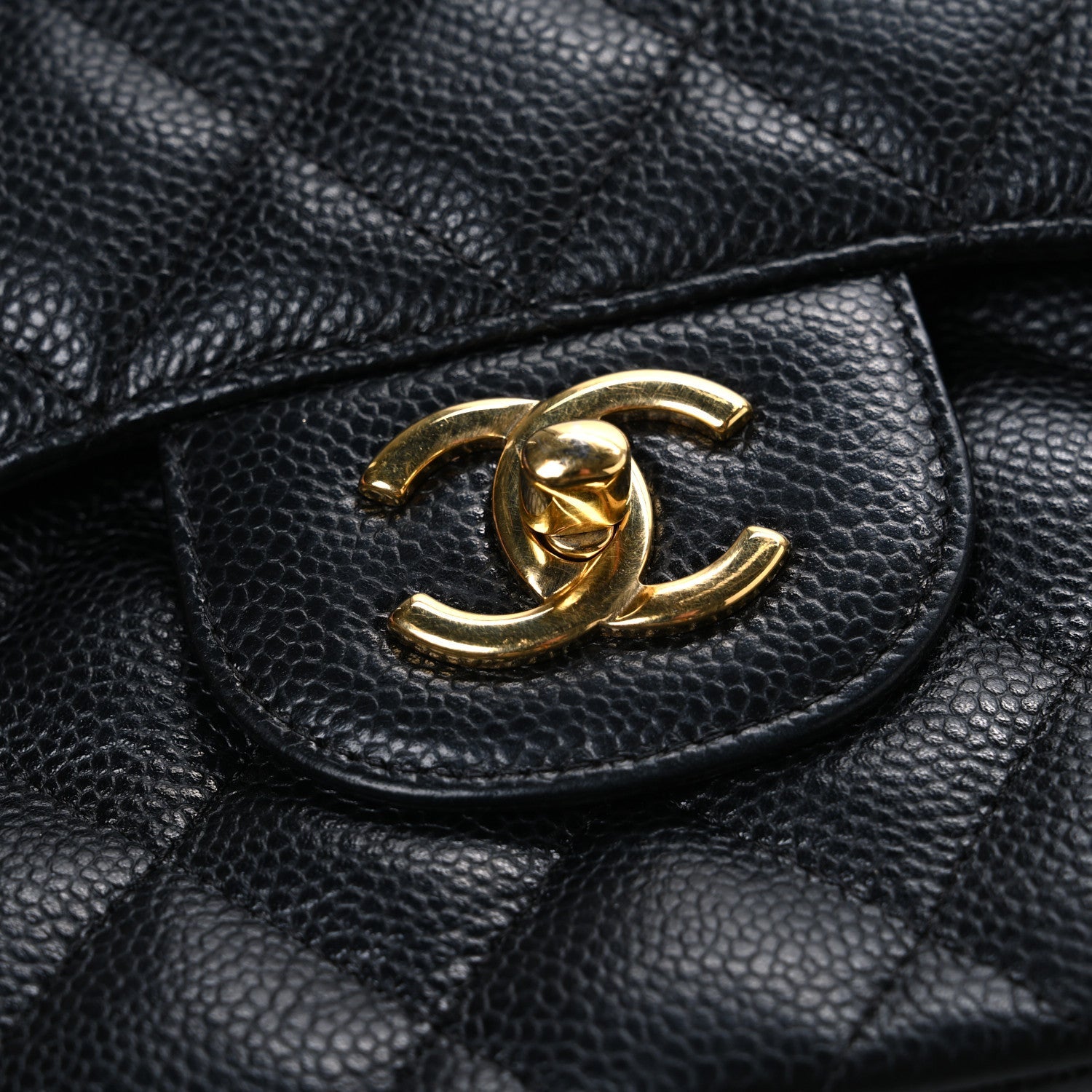 Caviar Quilted Jumbo Double Flap Black