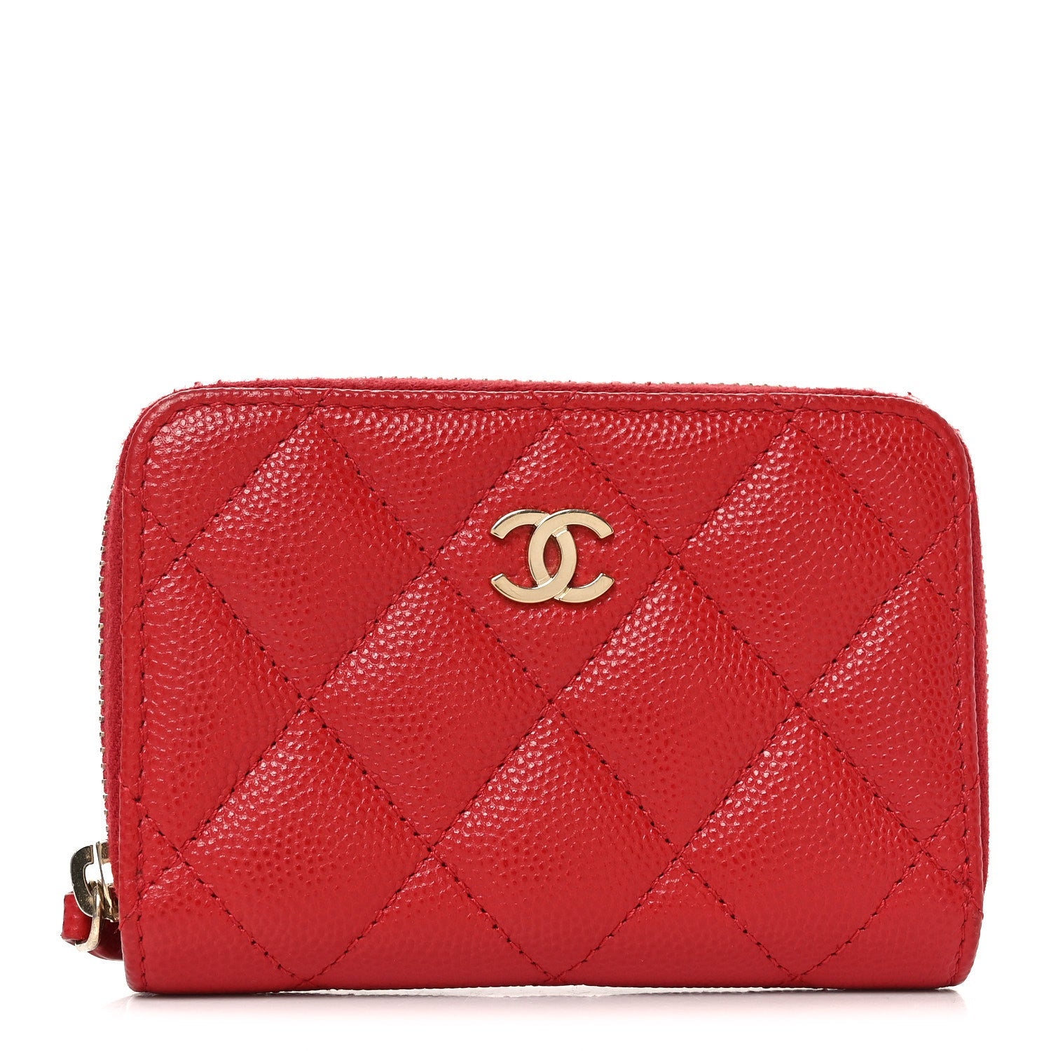 Caviar Quilted Zip Coin Purse Red