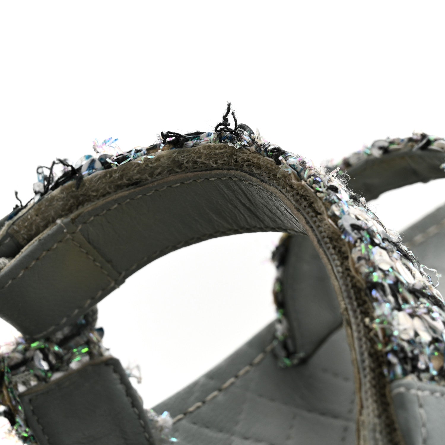 Tweed Sequin Crystal CC Sandals 40 Blue Multicolor