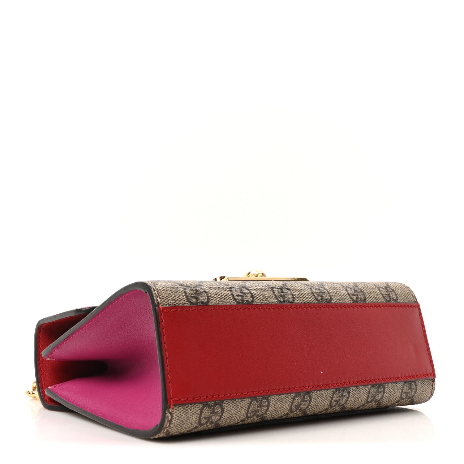 GG Supreme Monogram Calfskin Small Padlock Shoulder Bag Beige Hibiscus Red New Rosette