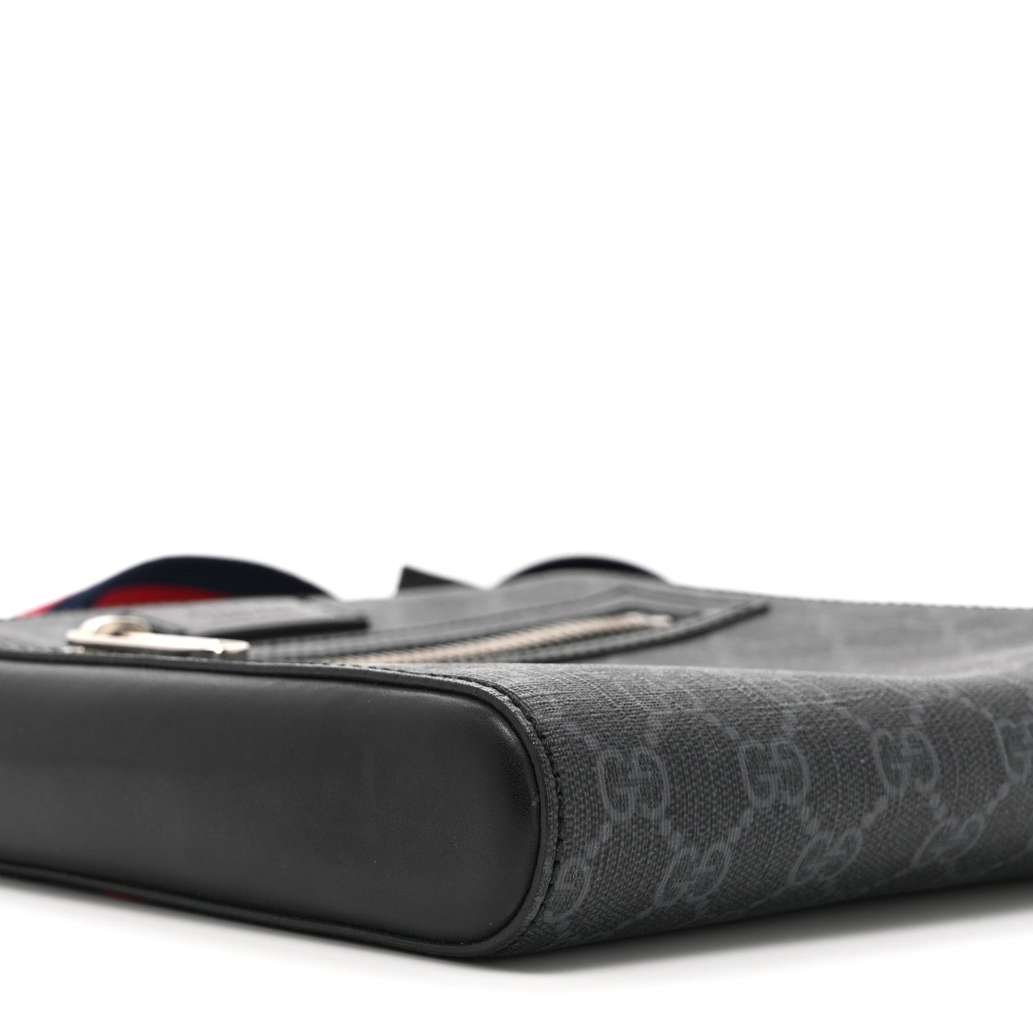 GG Supreme Monogram Web Small Flat Messenger Bag Black Grey