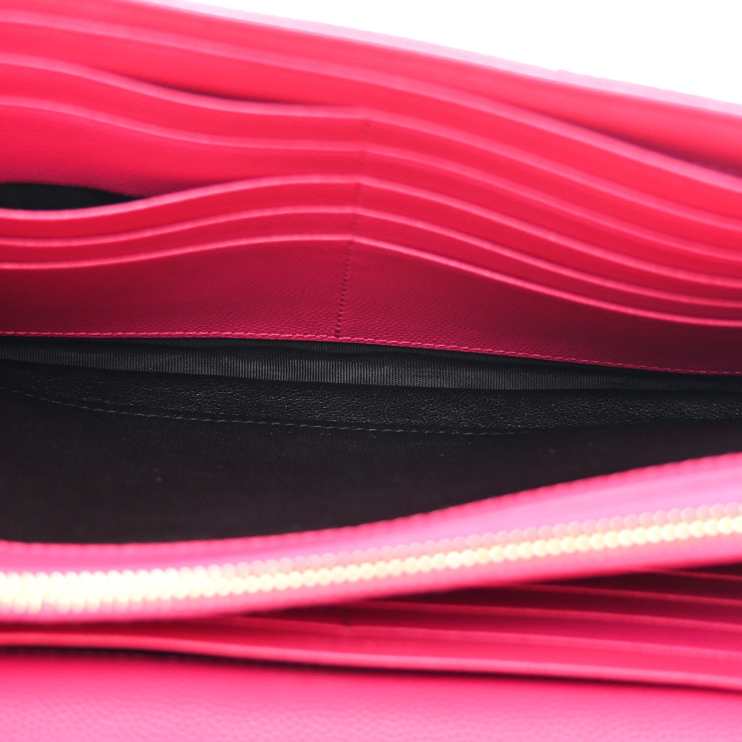 Grain De Poudre Matelasse Chevron Monogram Chain Wallet Lipstick Fuchsia