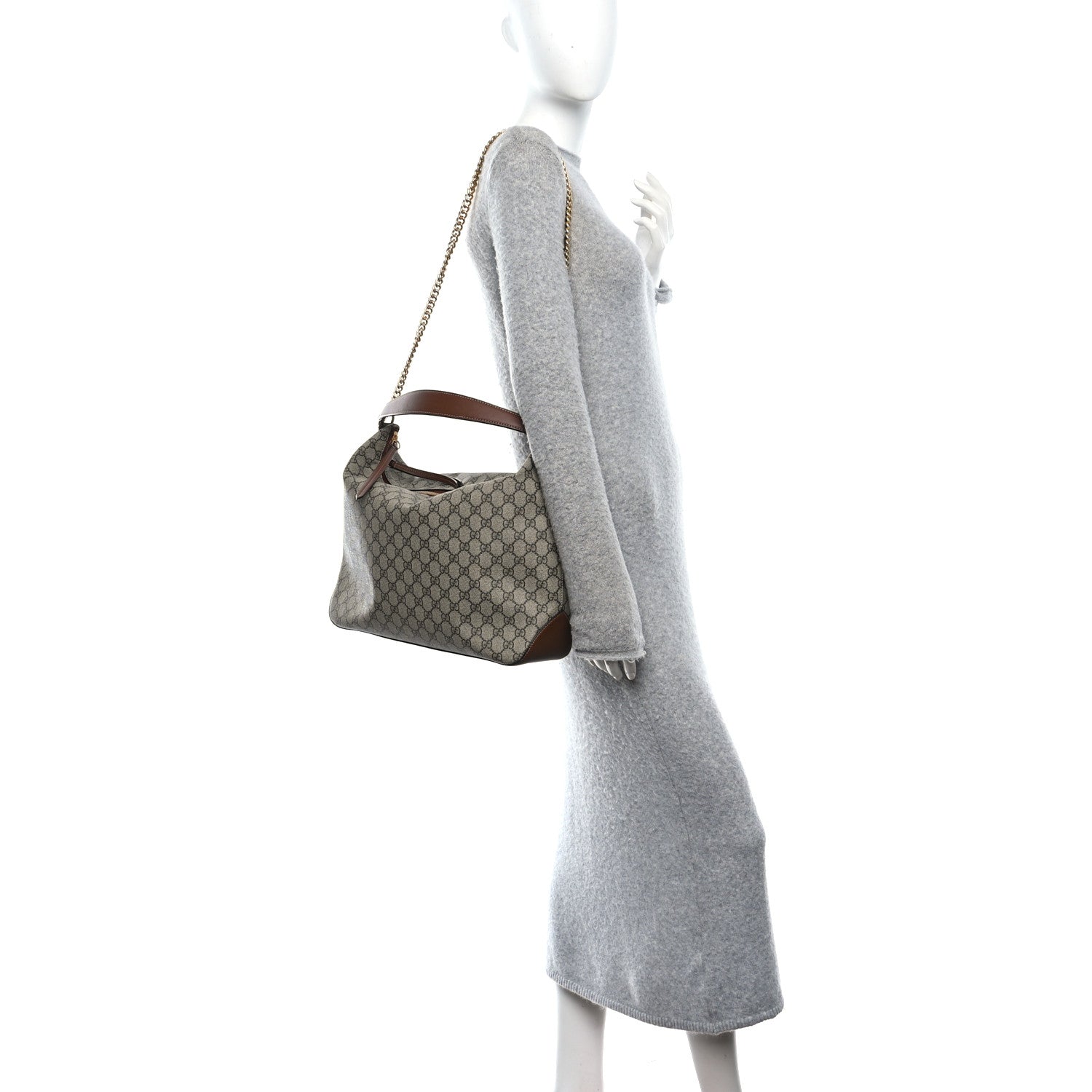 GG Supreme Monogram Large Linea A Hobo Light Brown