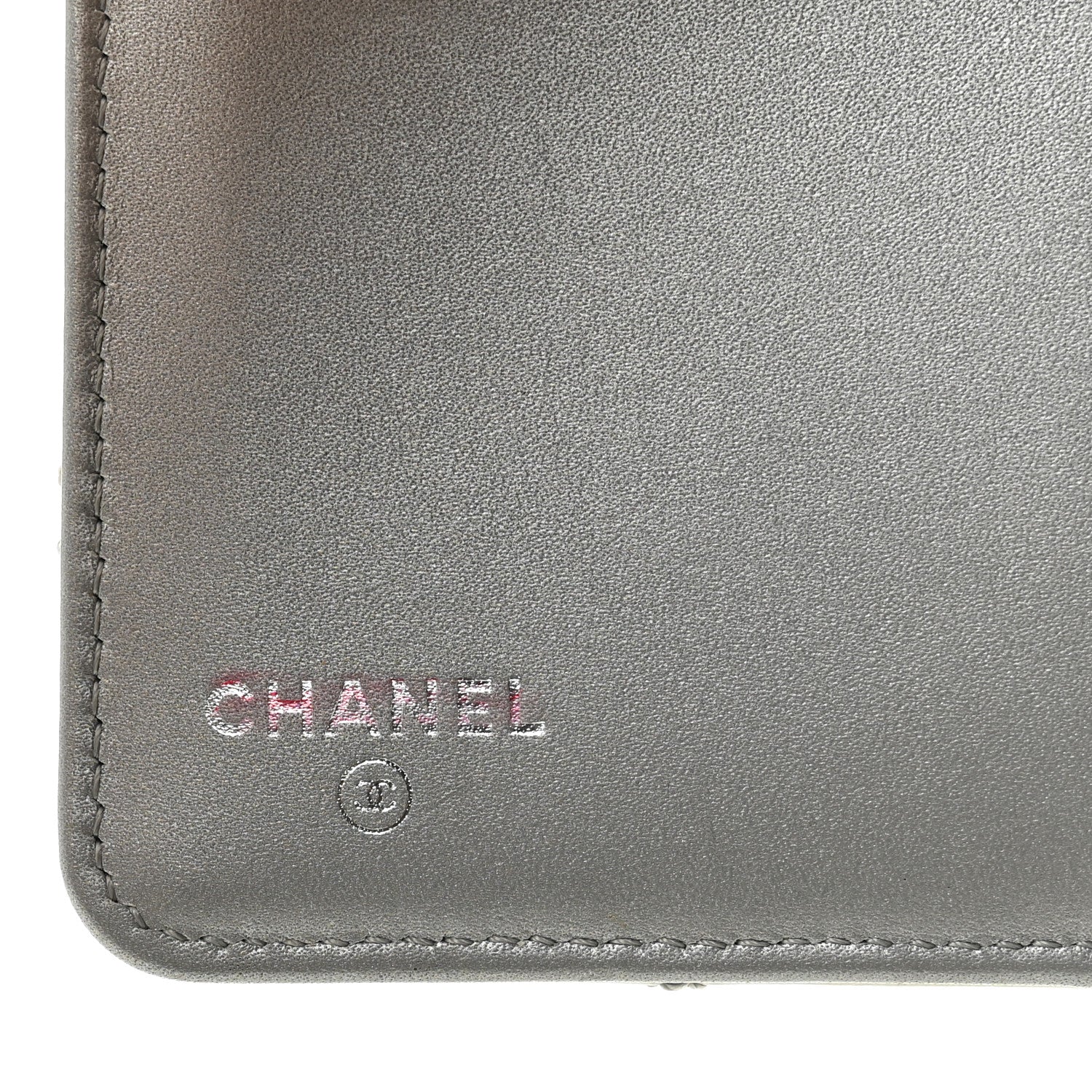 Metallic Aged Calfskin Stitched Reissue Compact Wallet  Silver