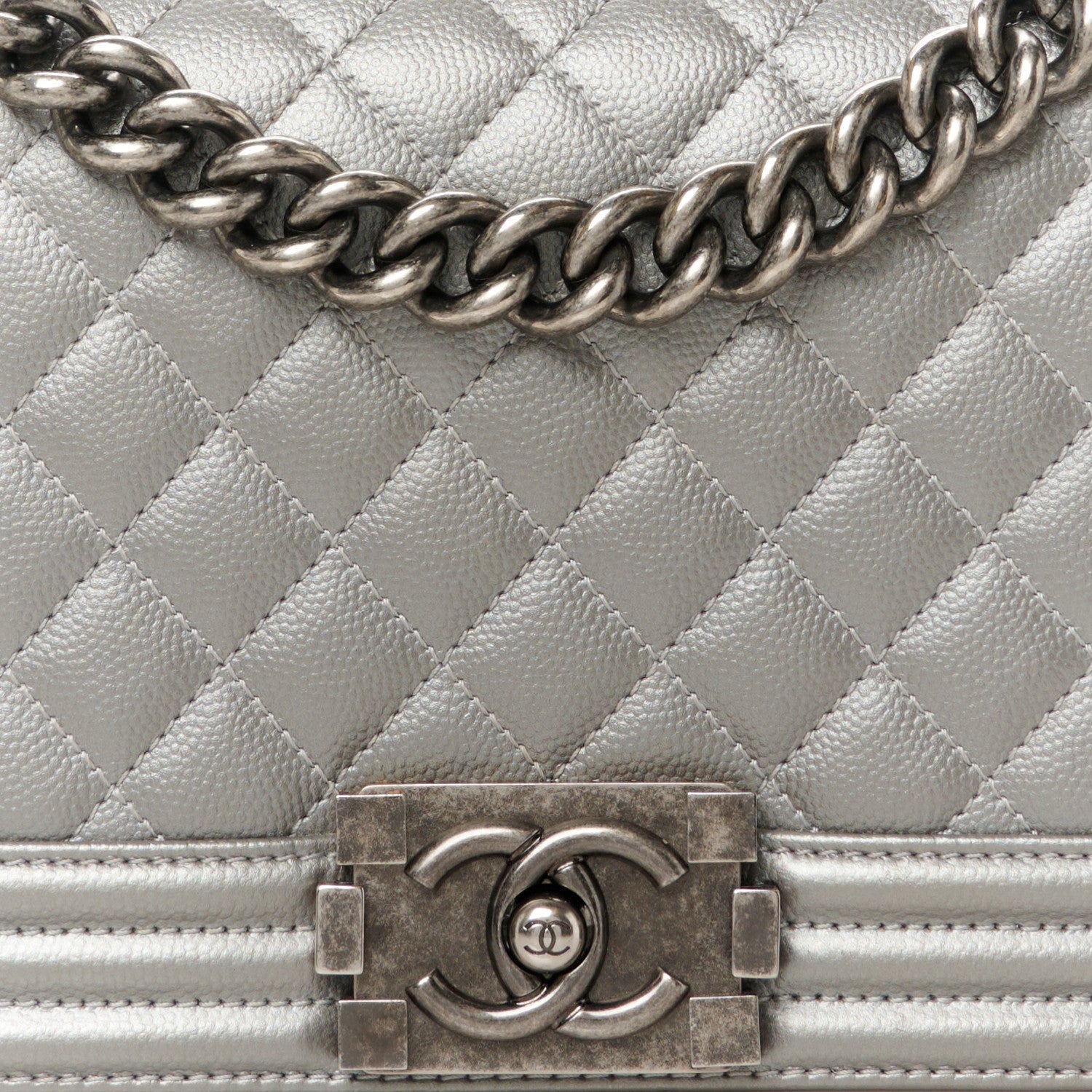 Metallic Caviar Quilted Medium Boy Flap Silver