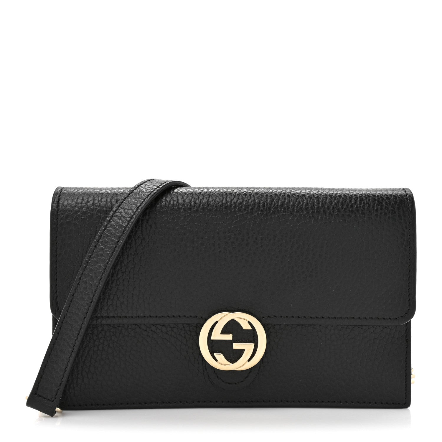 Dollar Calfskin Interlocking G Chain Wallet Black