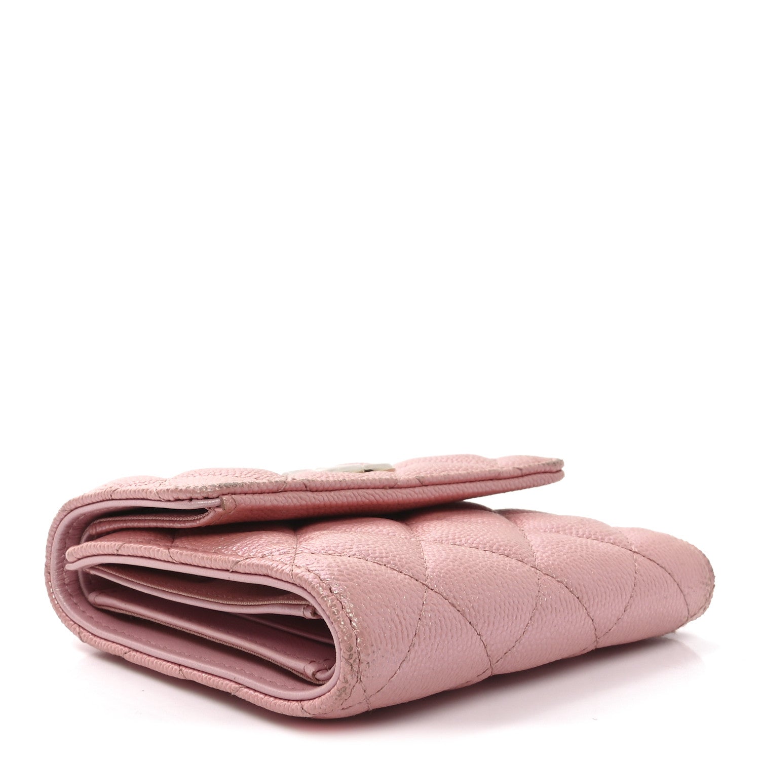 Iridescent Caviar Quilted Small Flap Wallet Rose Pink