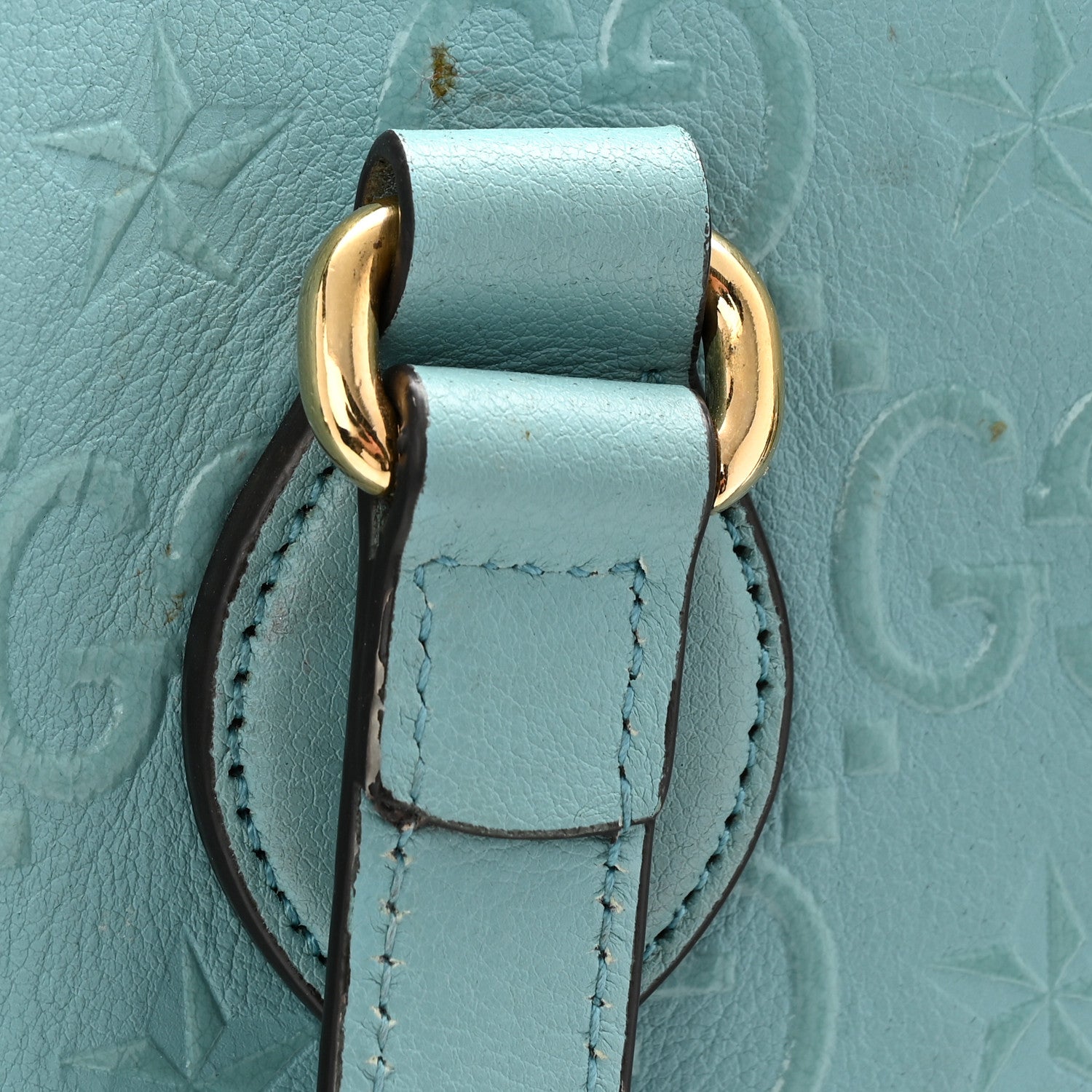 Wonka Grain Calfskin GG Monogram Star Embossed Medium GG Tote Dusty Azure