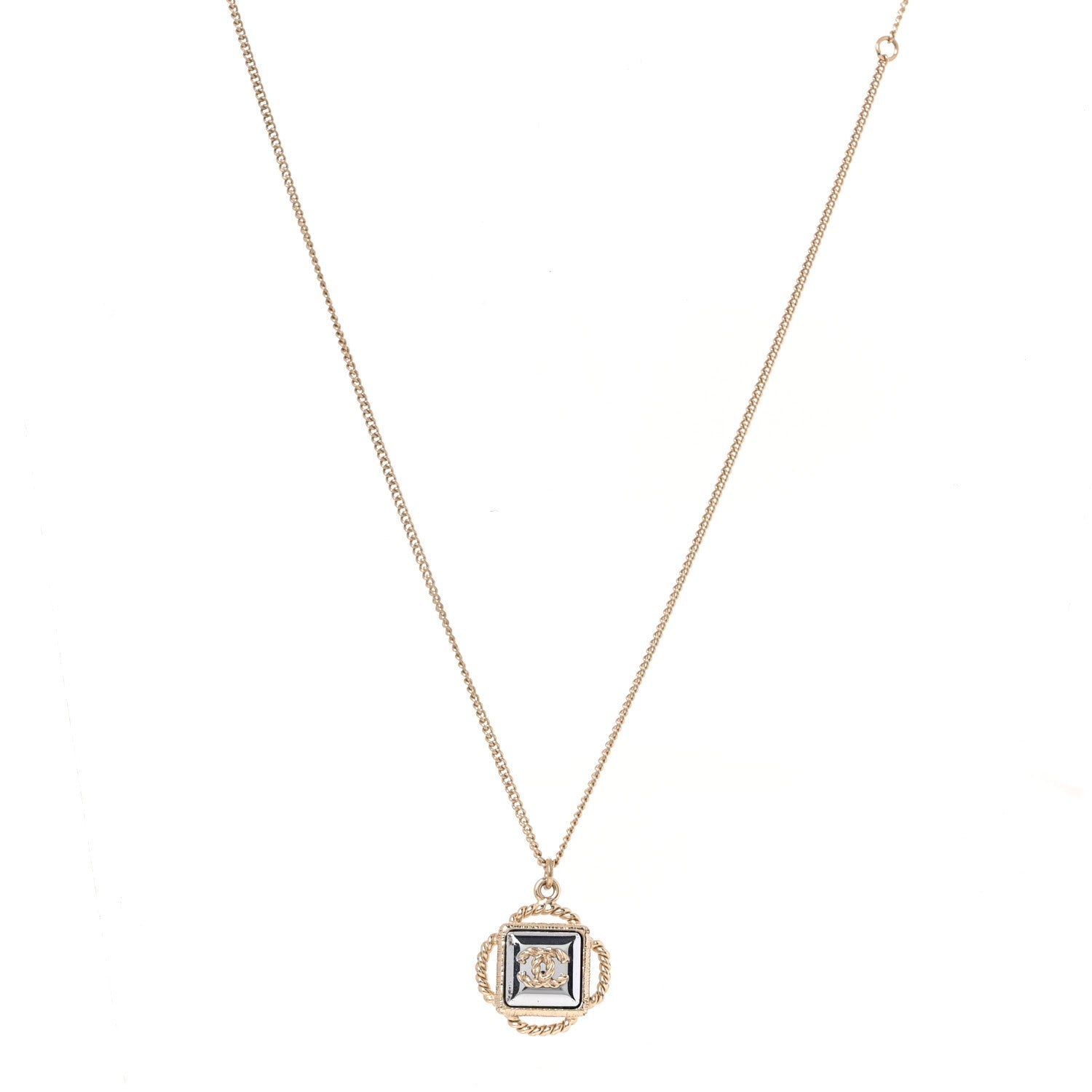 Mirror Twisted CC Pendant Necklace Gold Dark Grey
