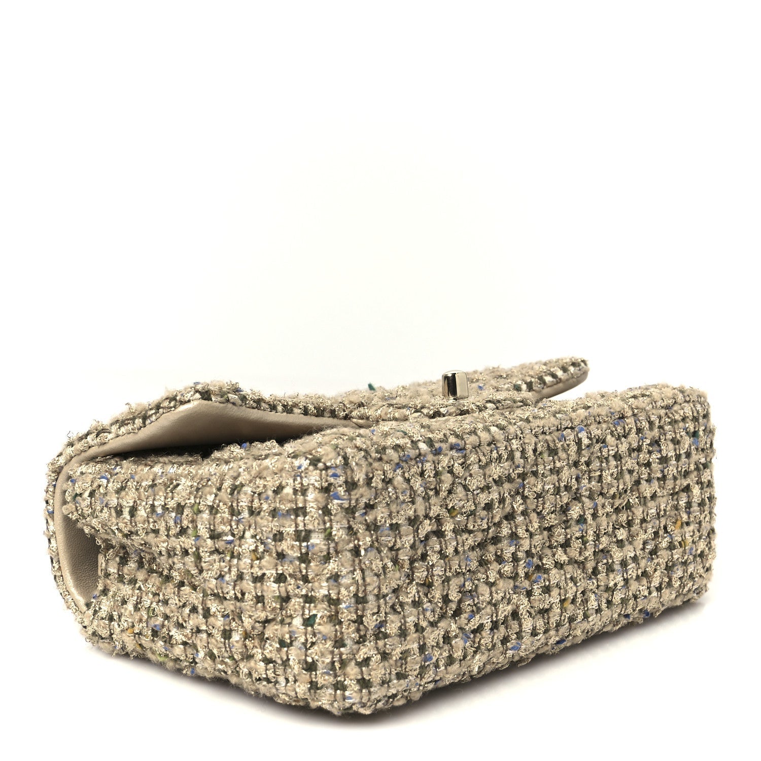 Tweed Quilted Mini Rectangular Flap Beige