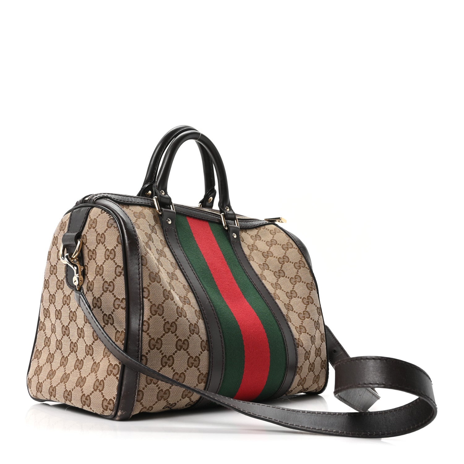 Monogram Selleria Calfskin Vintage Web Medium Boston Beige Ebony Cocoa