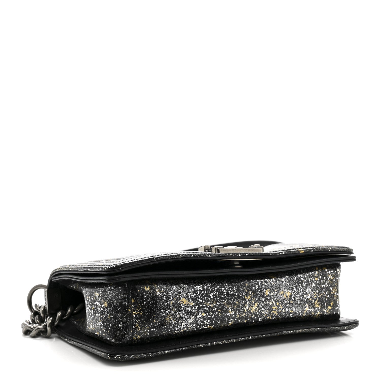 Glitter Glazed Calfskin Medium Boy Flap Black