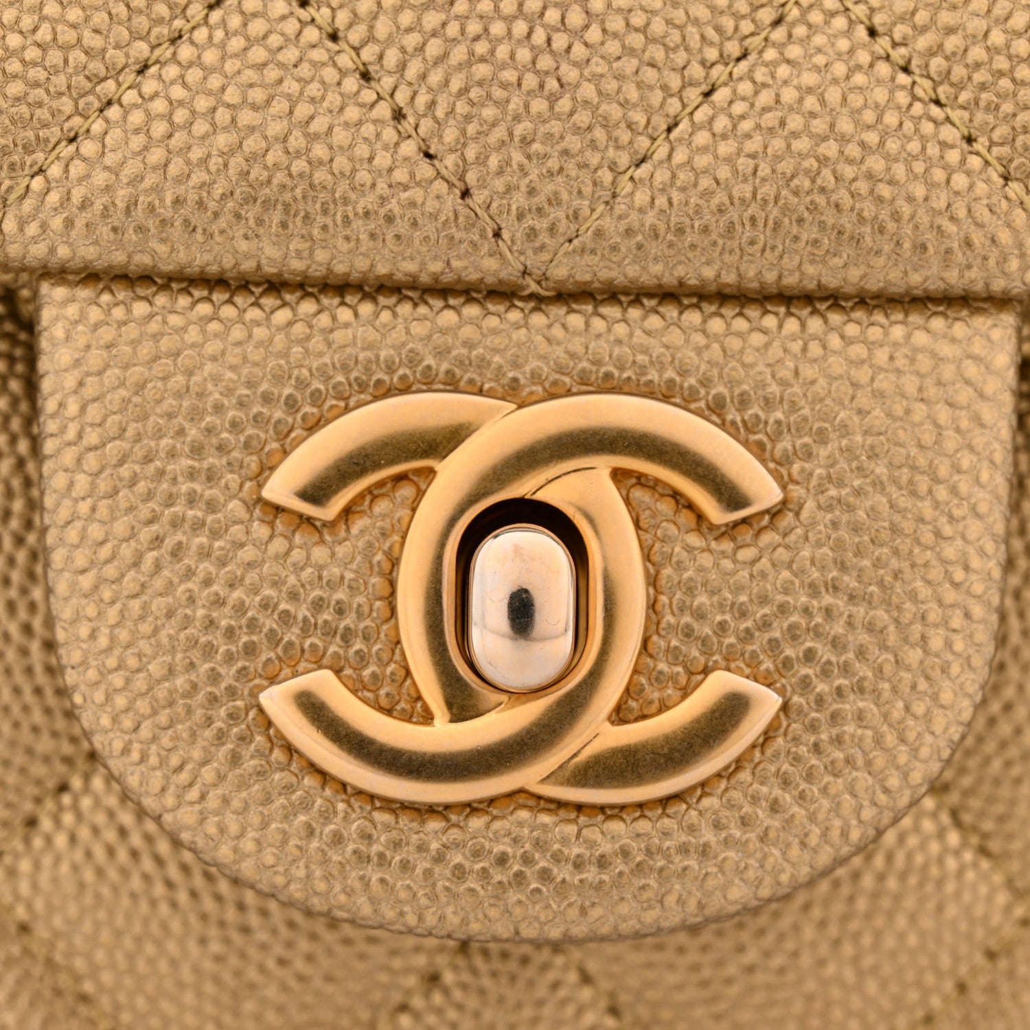 Metallic Caviar Quilted Mini Top Handle Rectangular Flap Gold