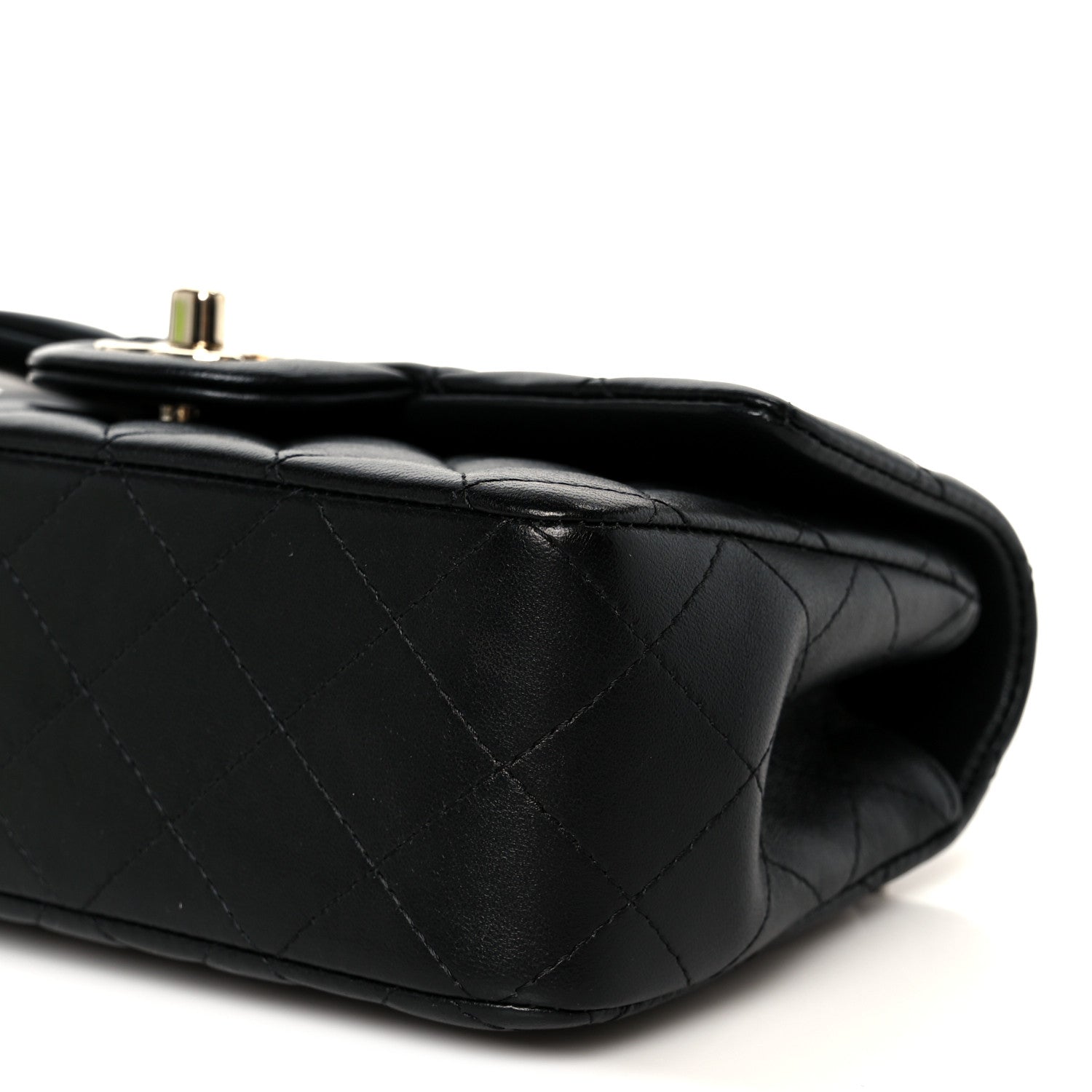 Lambskin Quilted Mini Top Handle Rectangular Flap Black