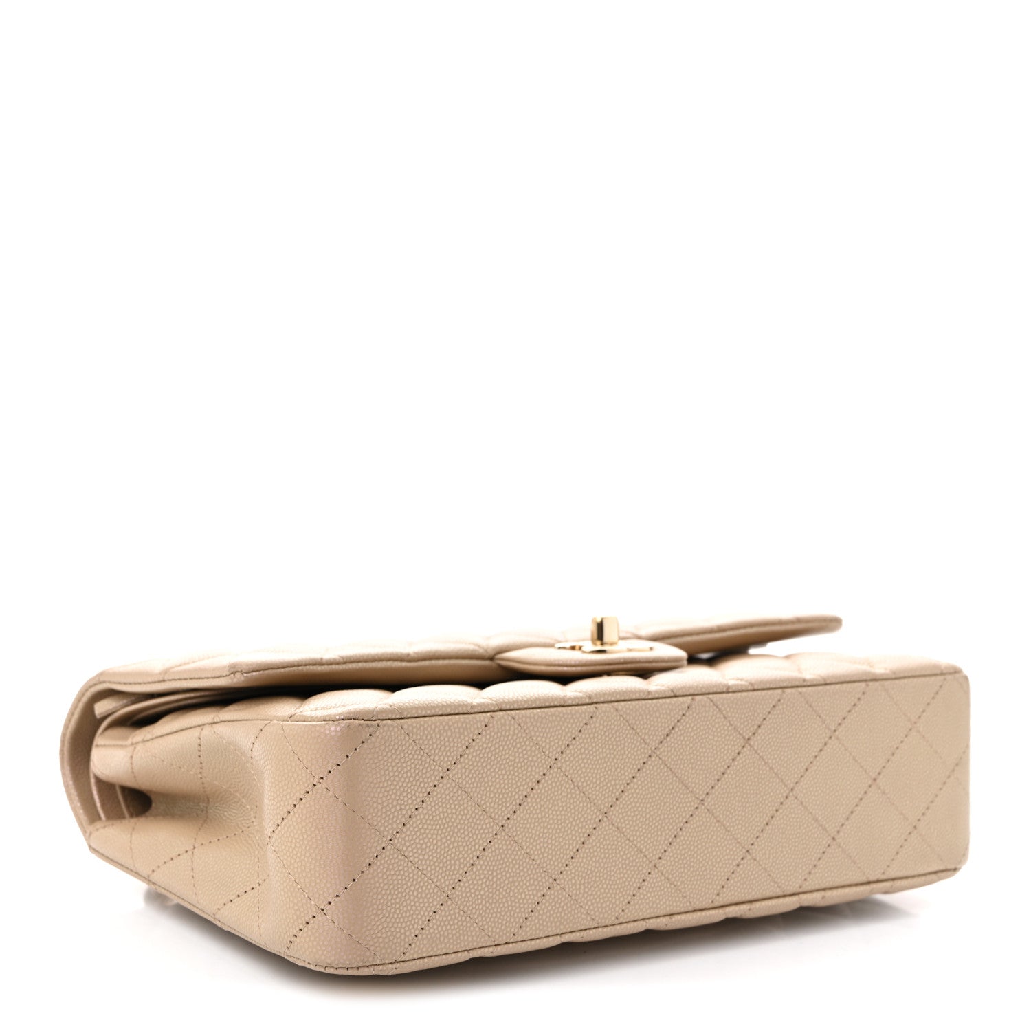 Iridescent Caviar Quilted Medium Double Flap Dark Beige