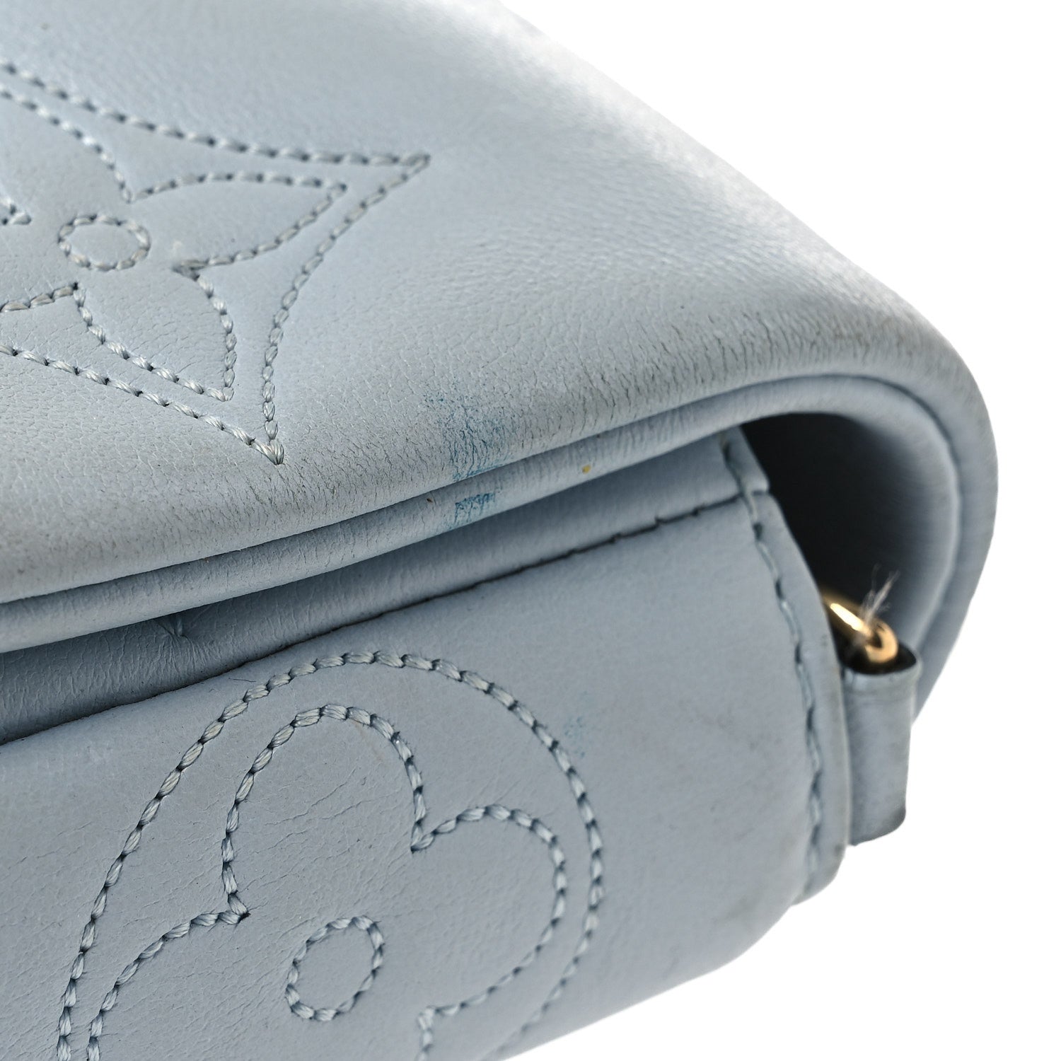 Calfskin Bubblegram Wallet On Strap Ice Blue