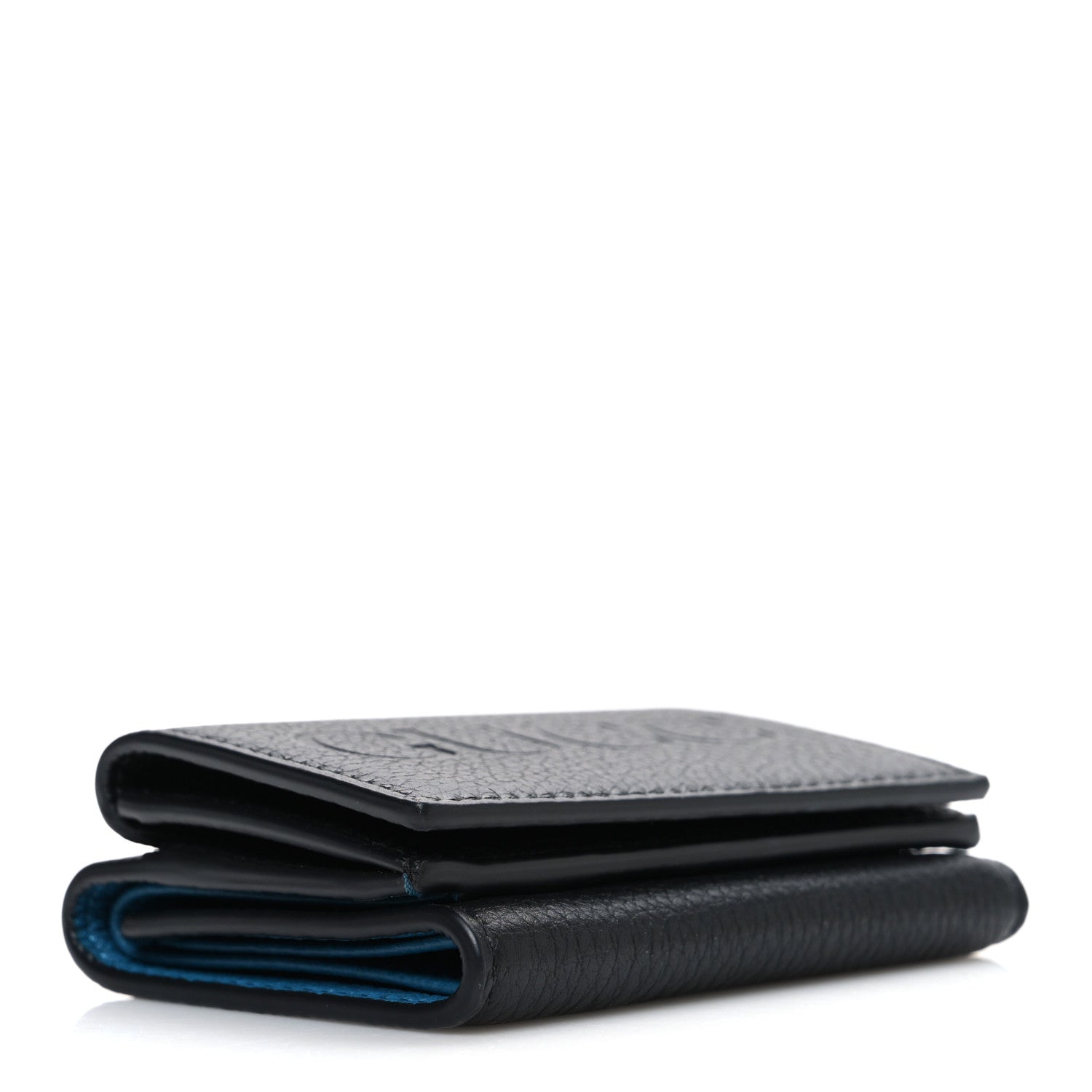 Calfskin Embossed Mini Wallet Black Blue