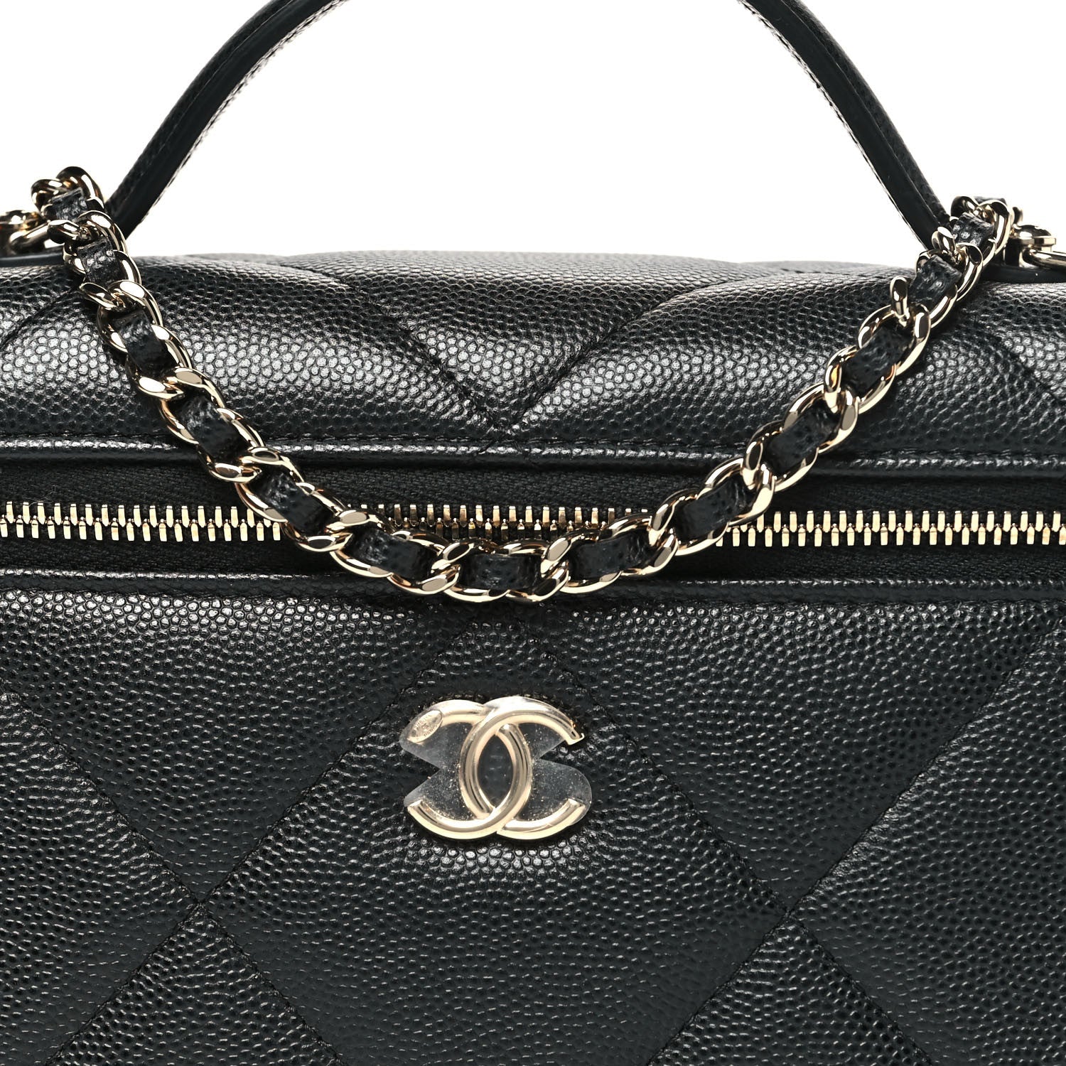 Caviar Quilted Top Handle Slim Vanity With Chain Black
