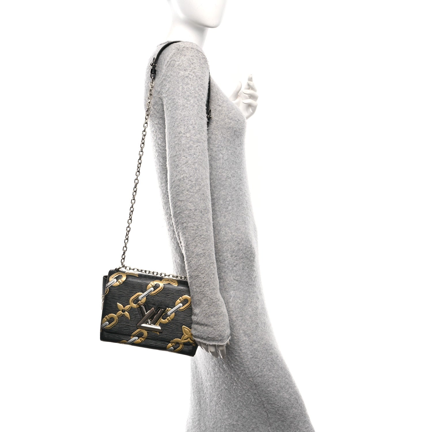 Epi Chain Flower Twist Shoulder Bag MM Black