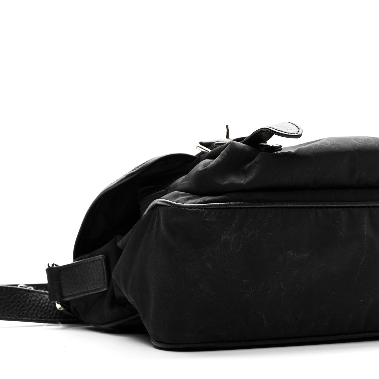 Nylon Monogram Double Buckle Flap Messenger Bag Black