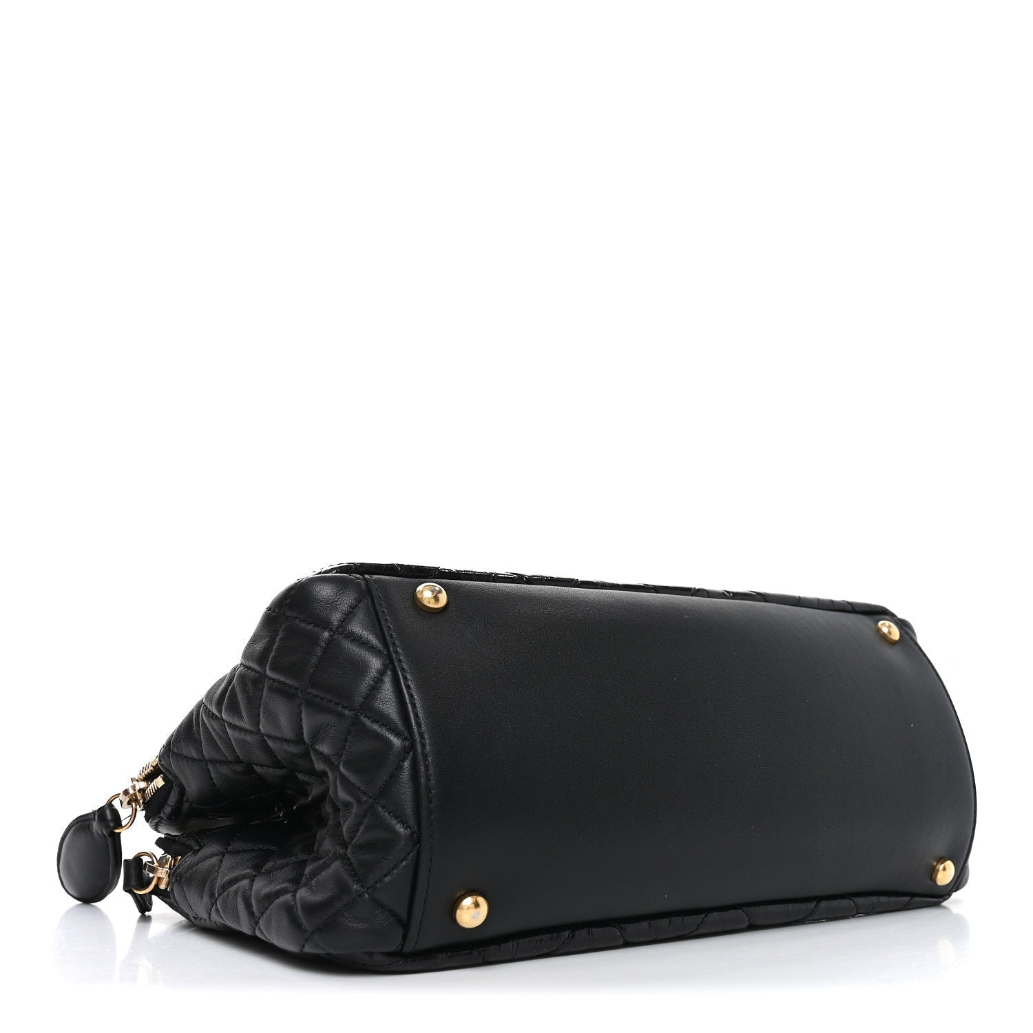 Glazed Crinkled Lambskin Small Reissue Zip Shopping Tote Black
