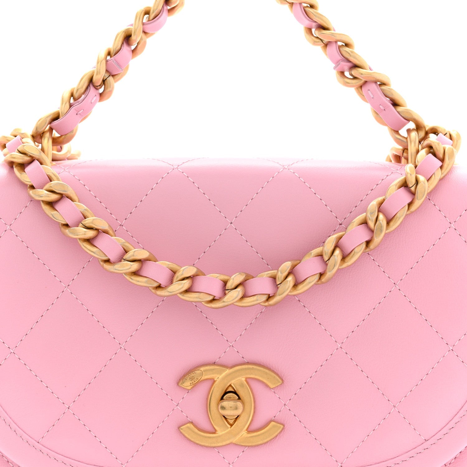 Calfskin Quilted Small Messenger Flap Light Pink