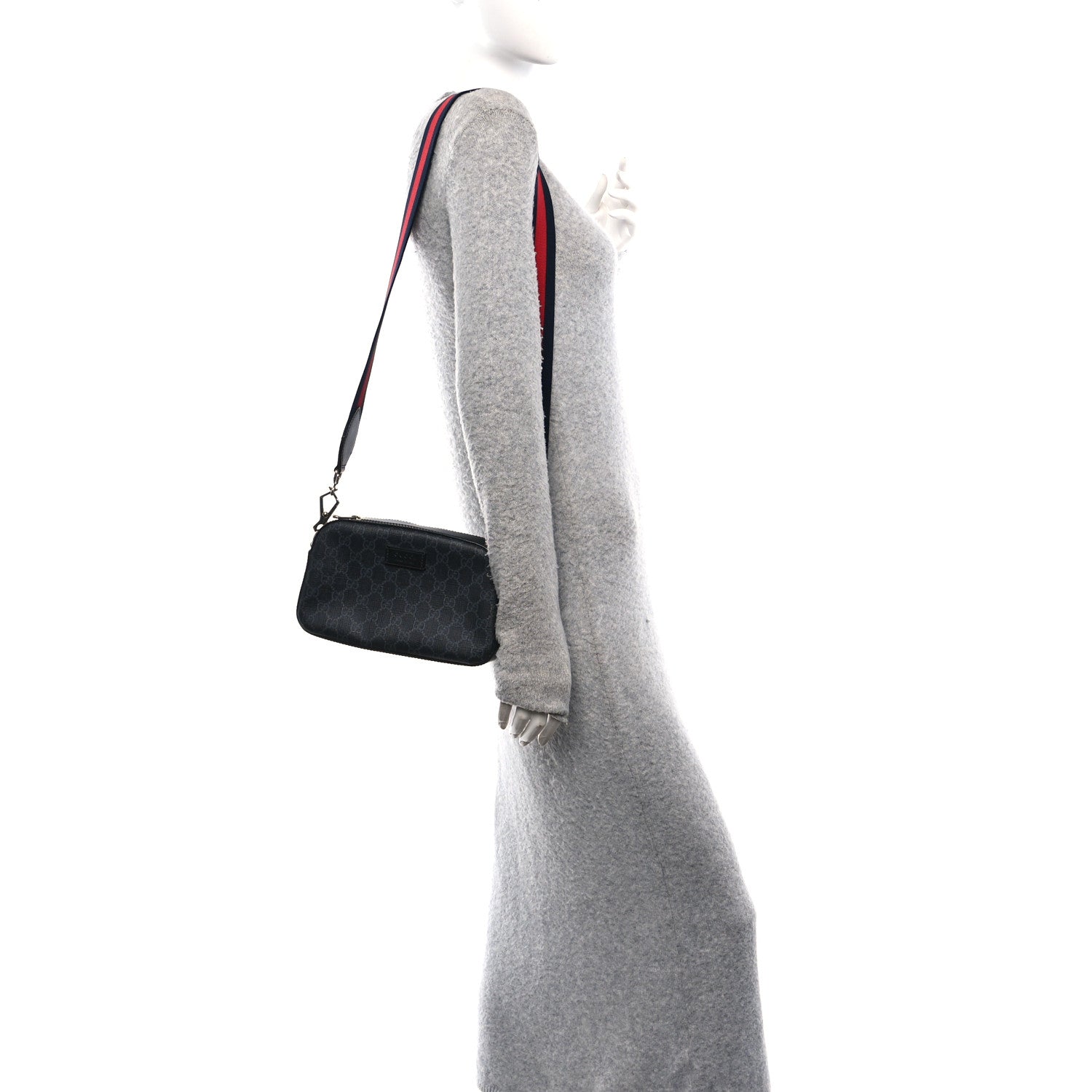 GG Supreme Monogram Web Shoulder Bag Black Grey