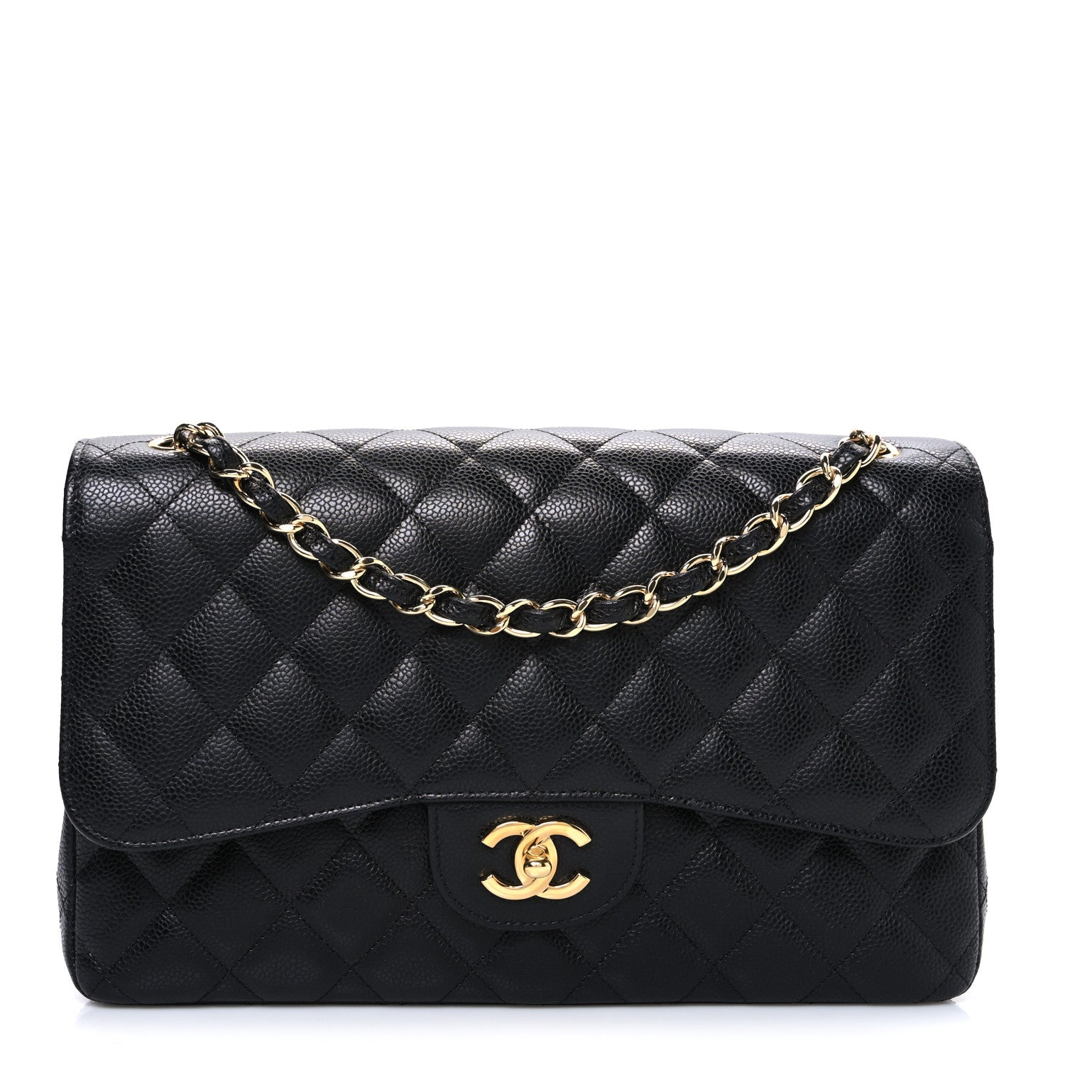 Caviar Quilted Jumbo Double Flap Black