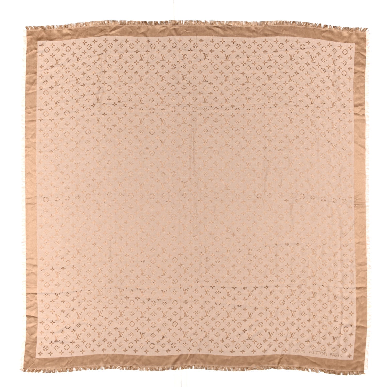 Silk Wool Monogram Denim Shawl  Beige Rose