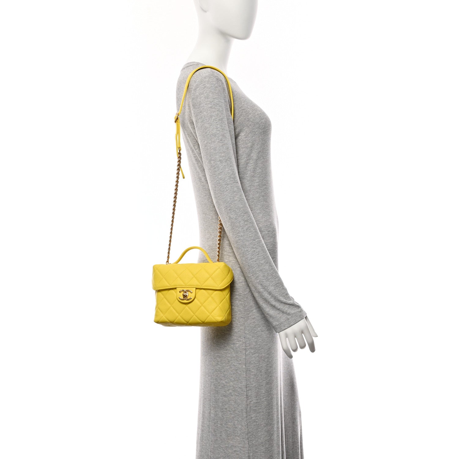 Caviar Quilted Handy Box Vanity Case Yellow