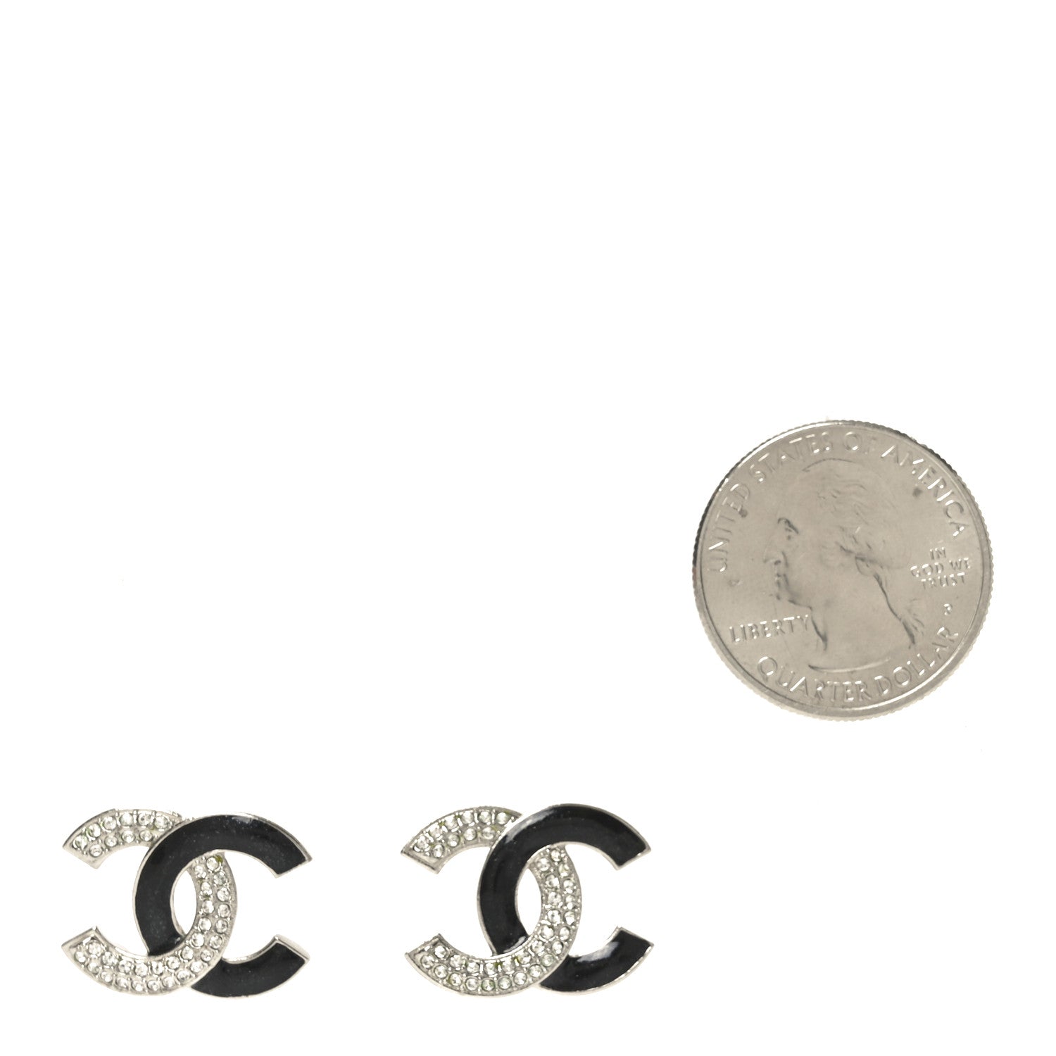 Crystal Enamel CC Earrings Silver Black