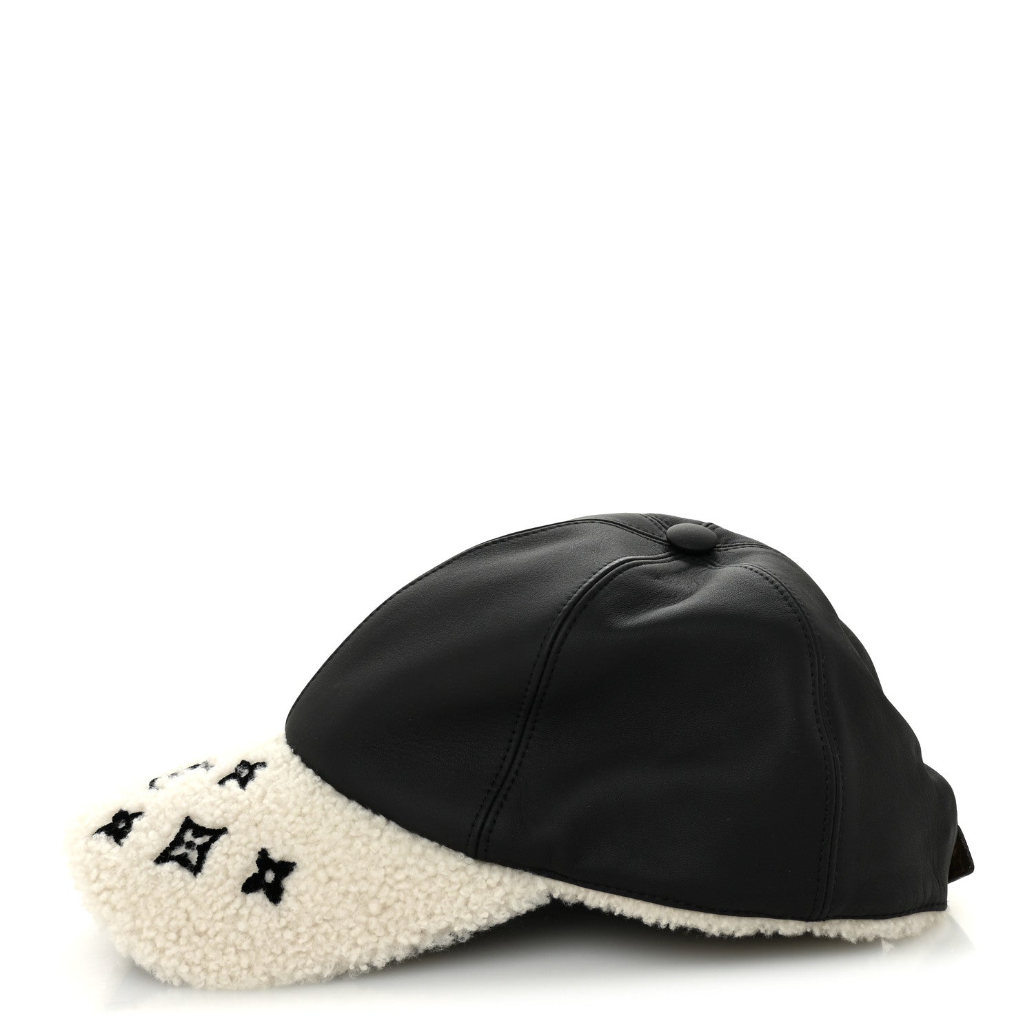 Calfskin Shearling Monogram Cap L Black