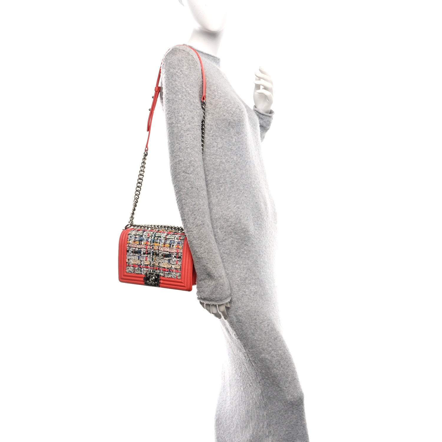 Lambskin Tweed Medium Boy Flap Coral