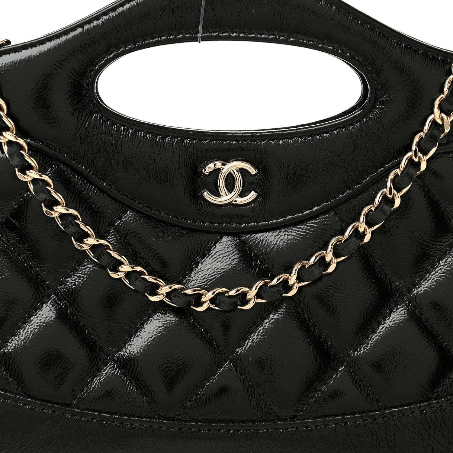 Shiny Crumpled Calfskin Quilted Nano 31 Shopping Bag Black