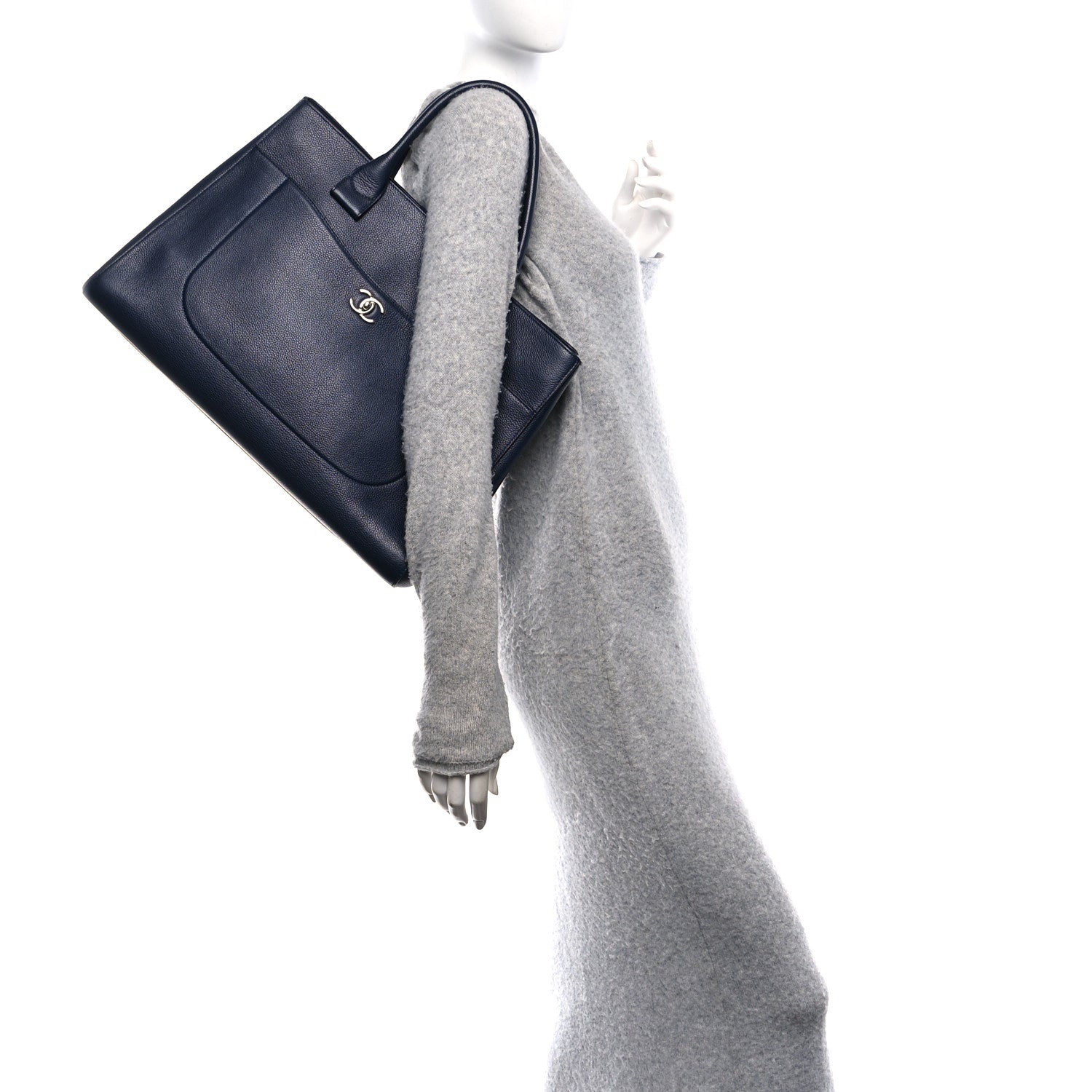 Grained Calfskin Large Neo Executive Shopper Tote Dark Blue