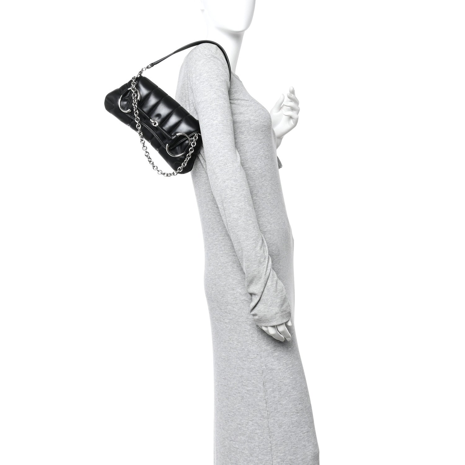 Nappa Vertical Matelasse Small Maxi Horsebit Chain Shoulder Bag Black