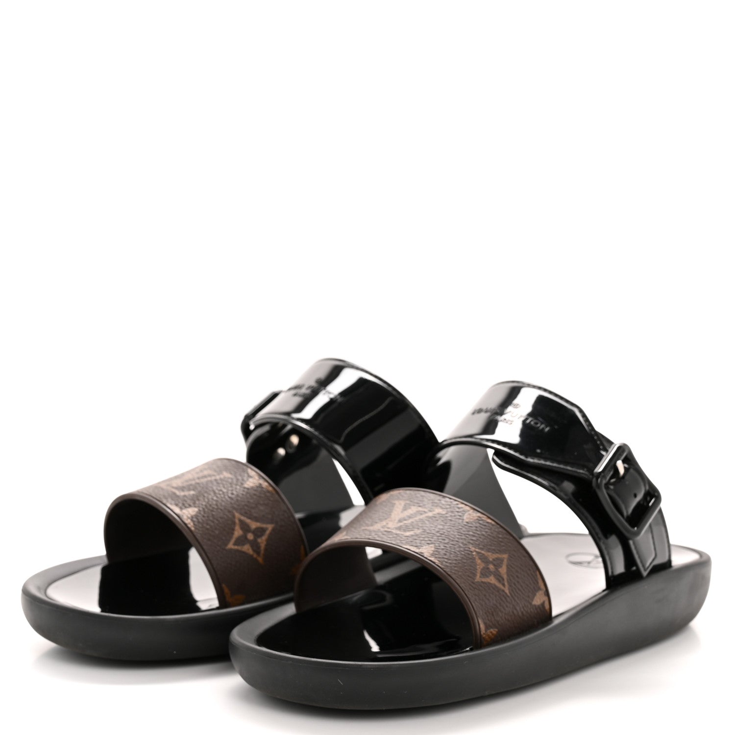 Monogram Sunbath Flat Mule Sandals 38 Black