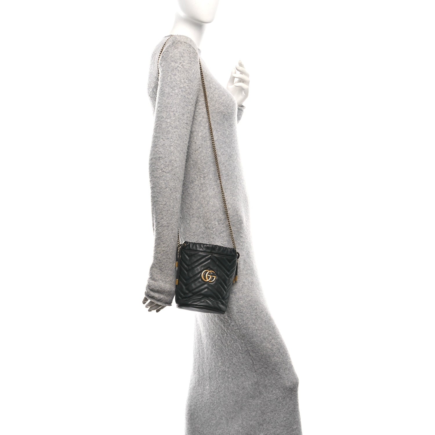 Calfskin Matelasse Mini GG Marmont 2.0 Bucket Bag Black