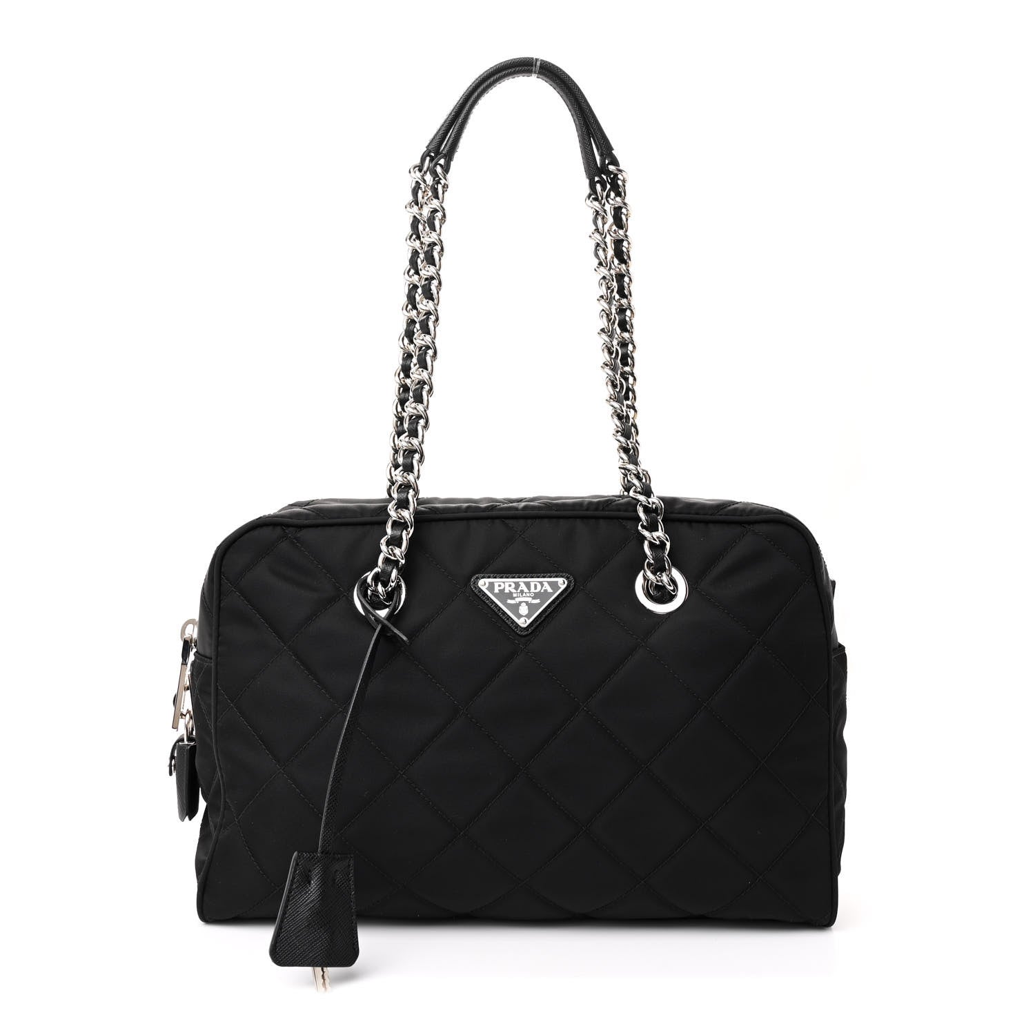 Nylon Tessuto Impuntu Quilted Shoulder Bag Black