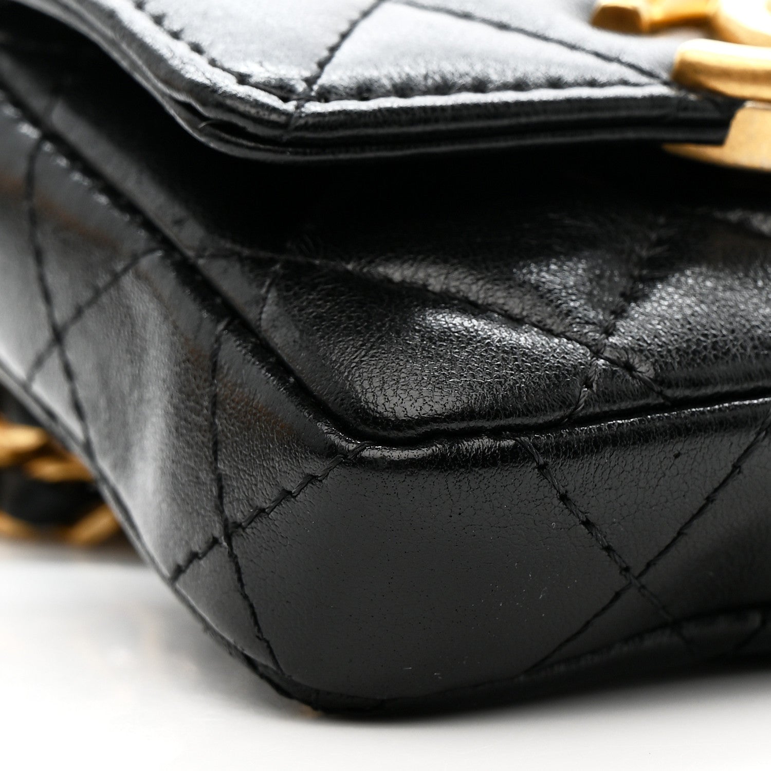 Lambskin Quilted Flap Chain Belt Bag Black