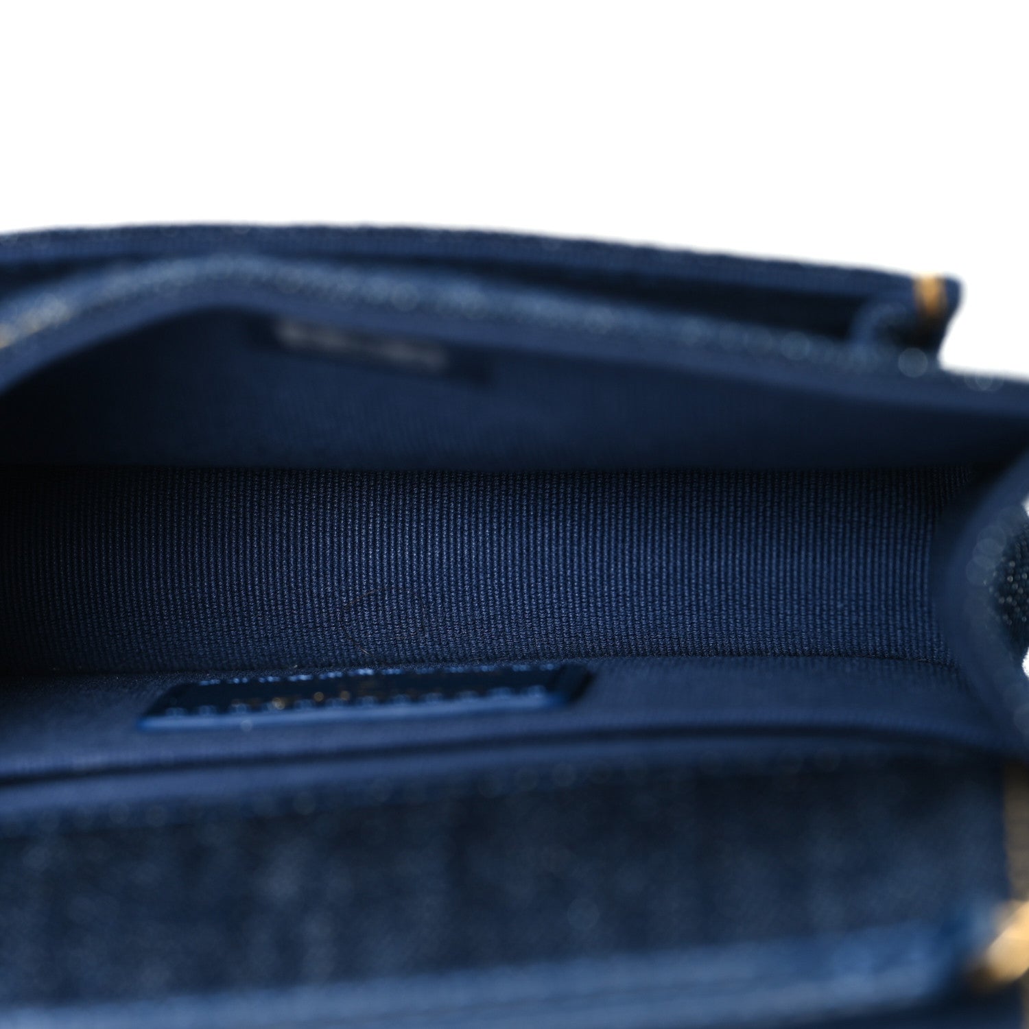 Denim Quilted Double You Card Holder On Chain Blue