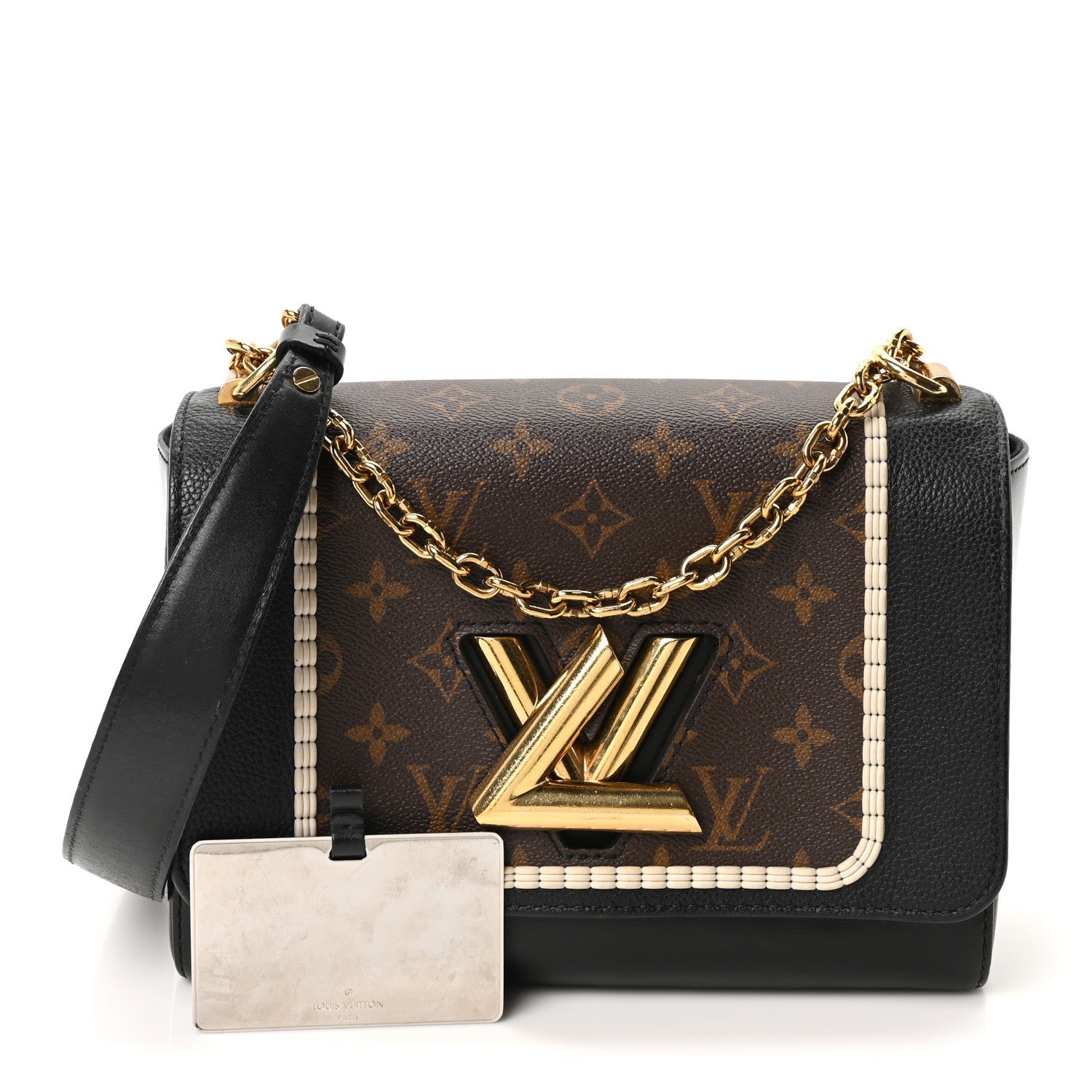 Calfskin Monogram Braided Twist Shoulder Bag MM Black