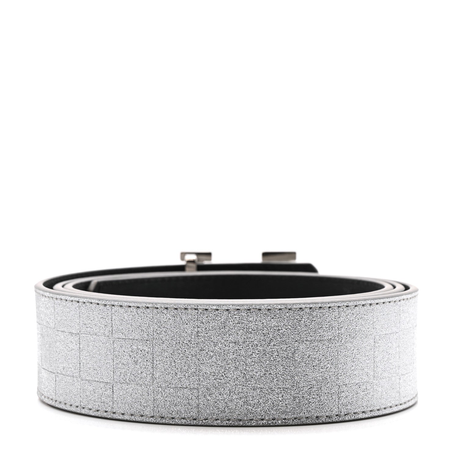 Damier Glitter Calfskin 40mm LV Pyramide Belt 110 44 Silver