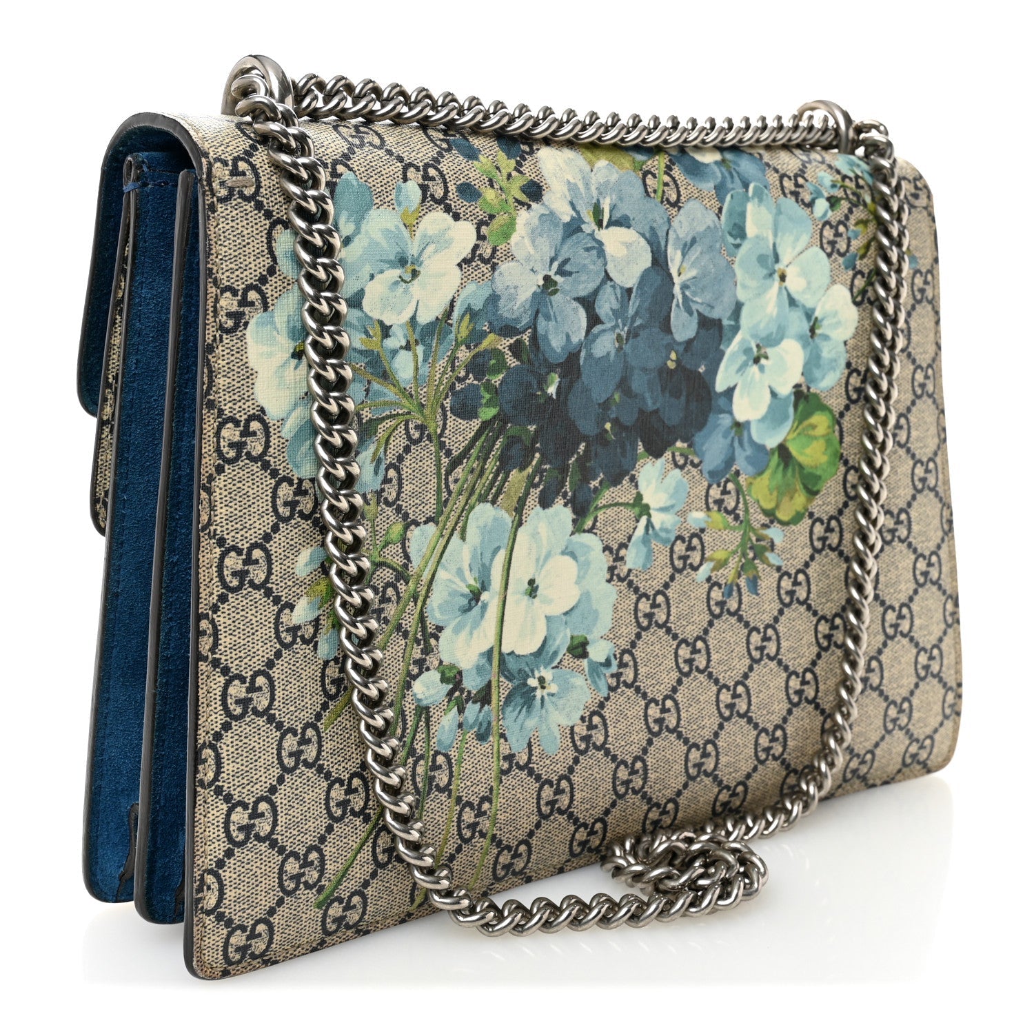 GG Supreme Monogram Blooms Medium Dionysus Shoulder Bag Beige Navy Vintage Blue