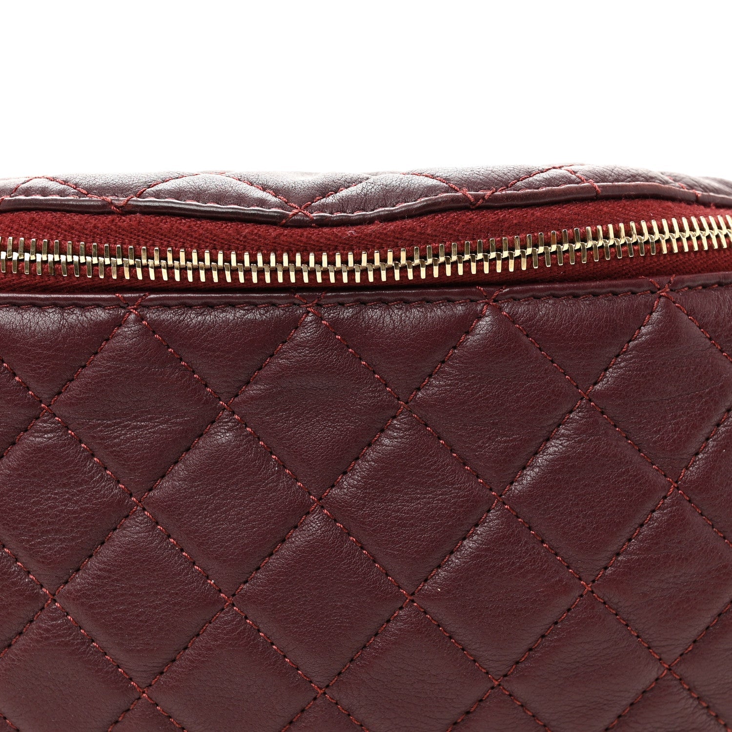 Calfskin Quilted Banane Waist Bag Fanny Pack Burgundy